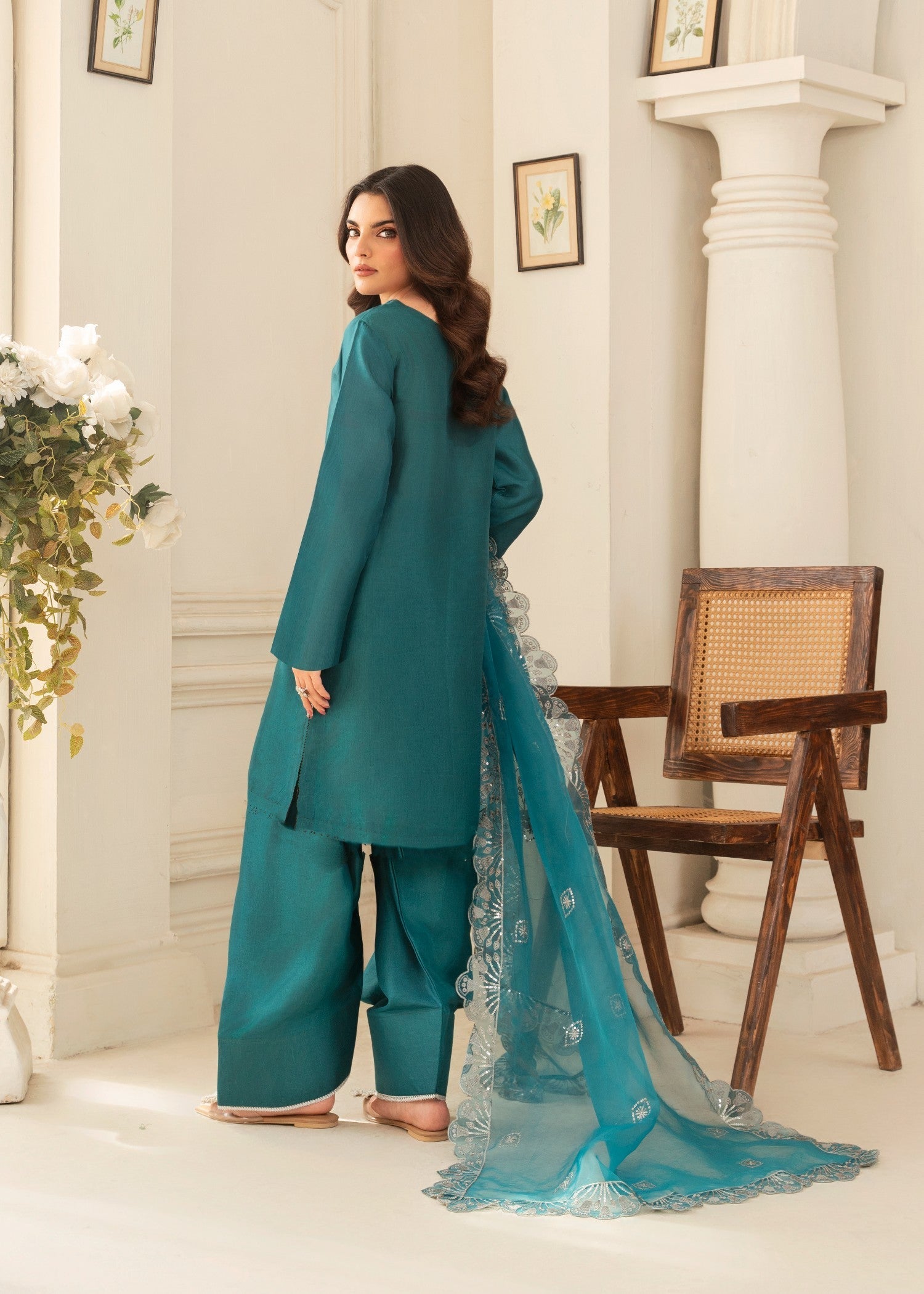 kattan silk Kurta Set in Pine green