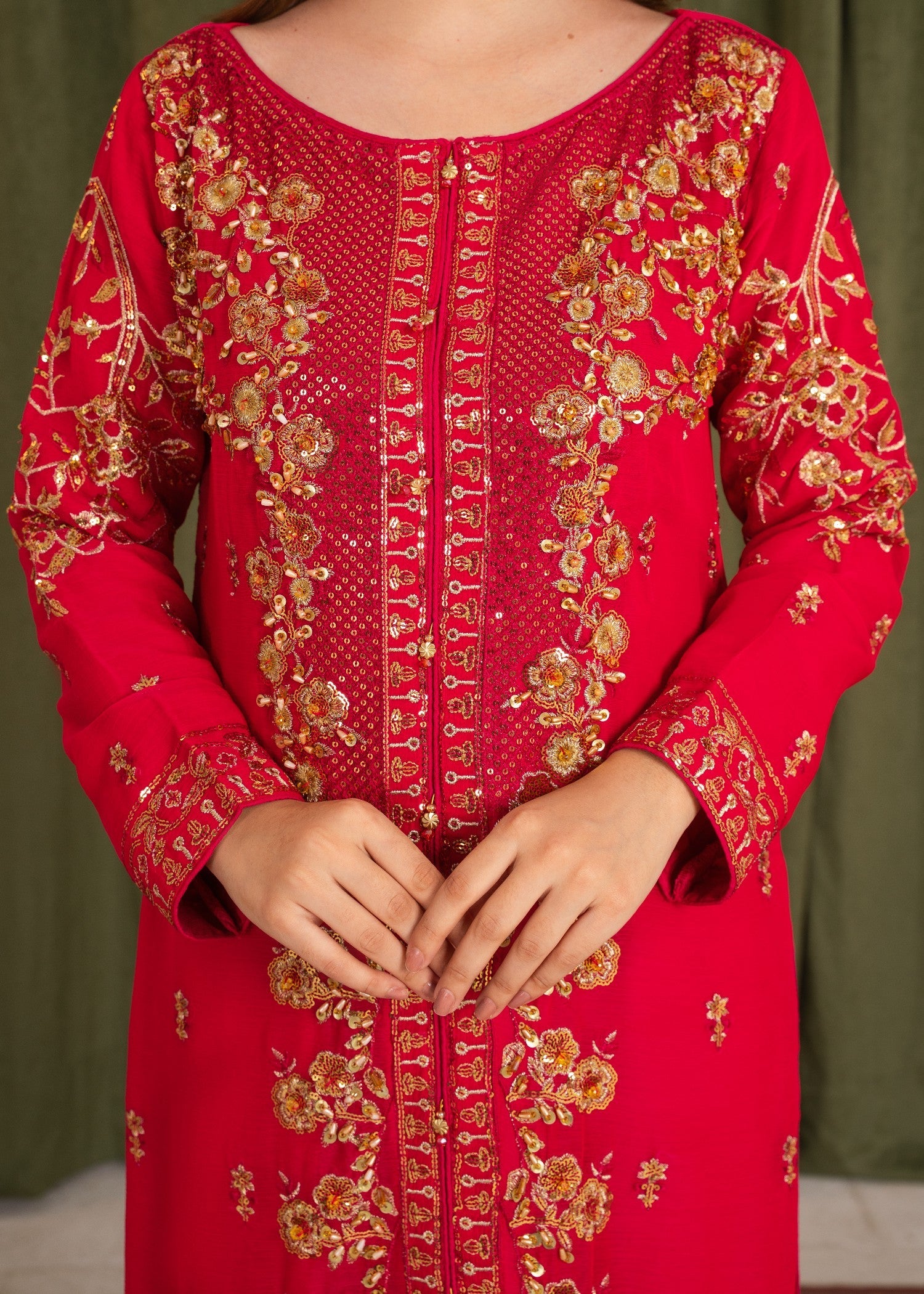 crinkle chiffon Kurta Set in Hot pink