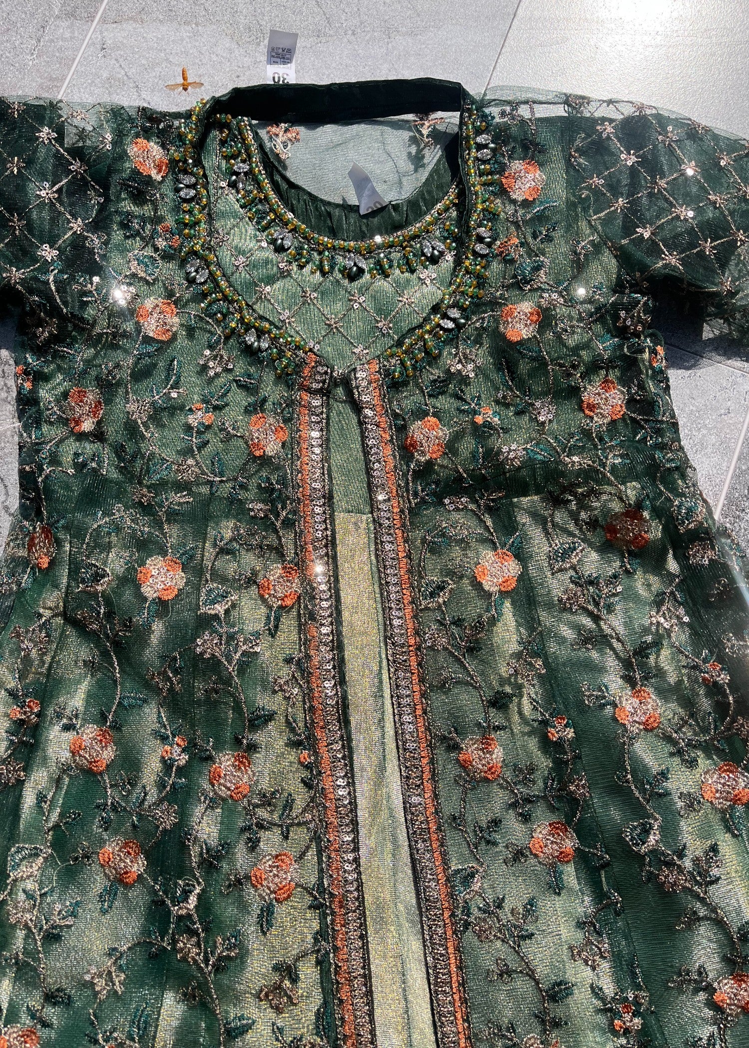 net Gown in Bottle green
