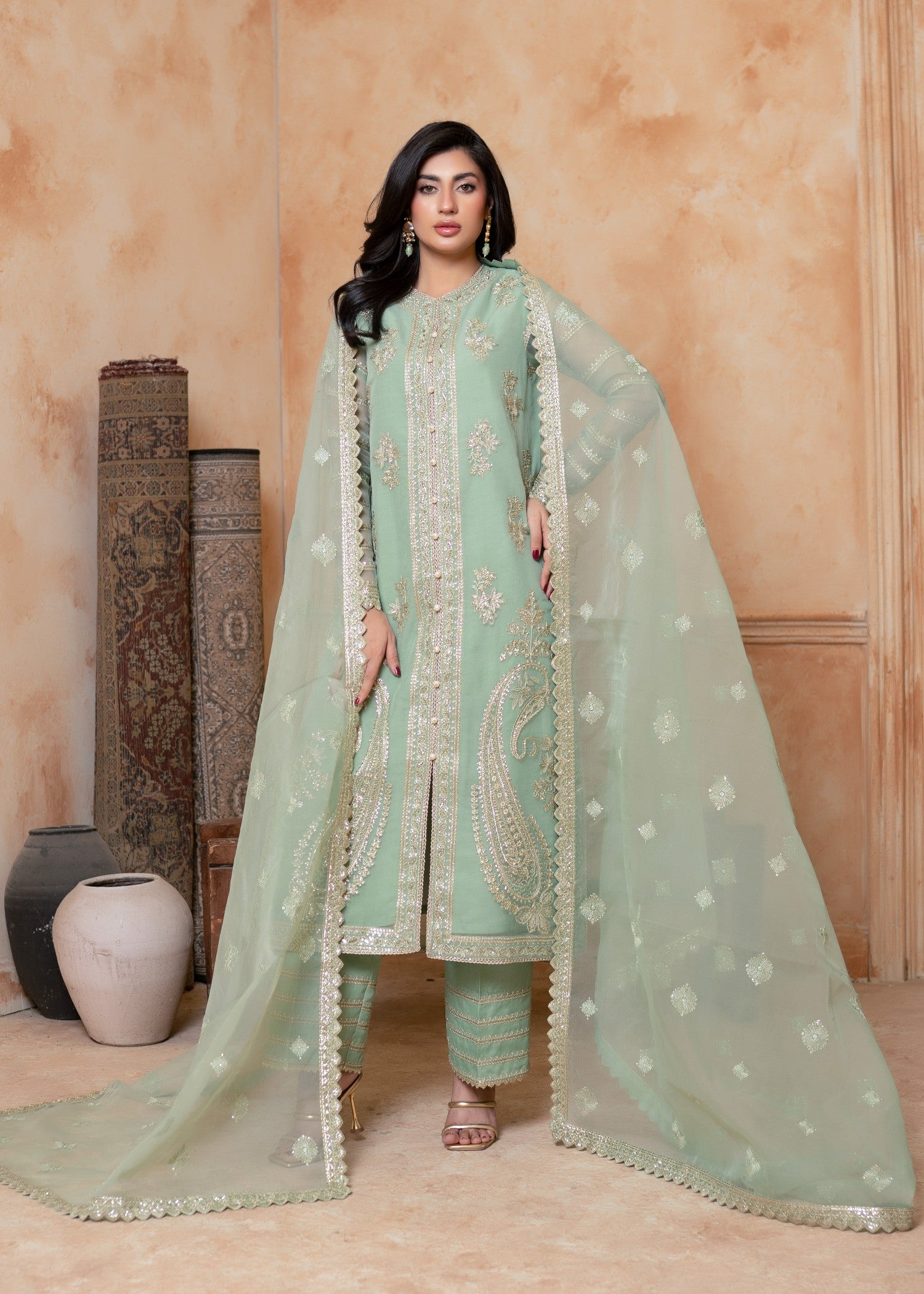 organza Kurta Set in Mint green
