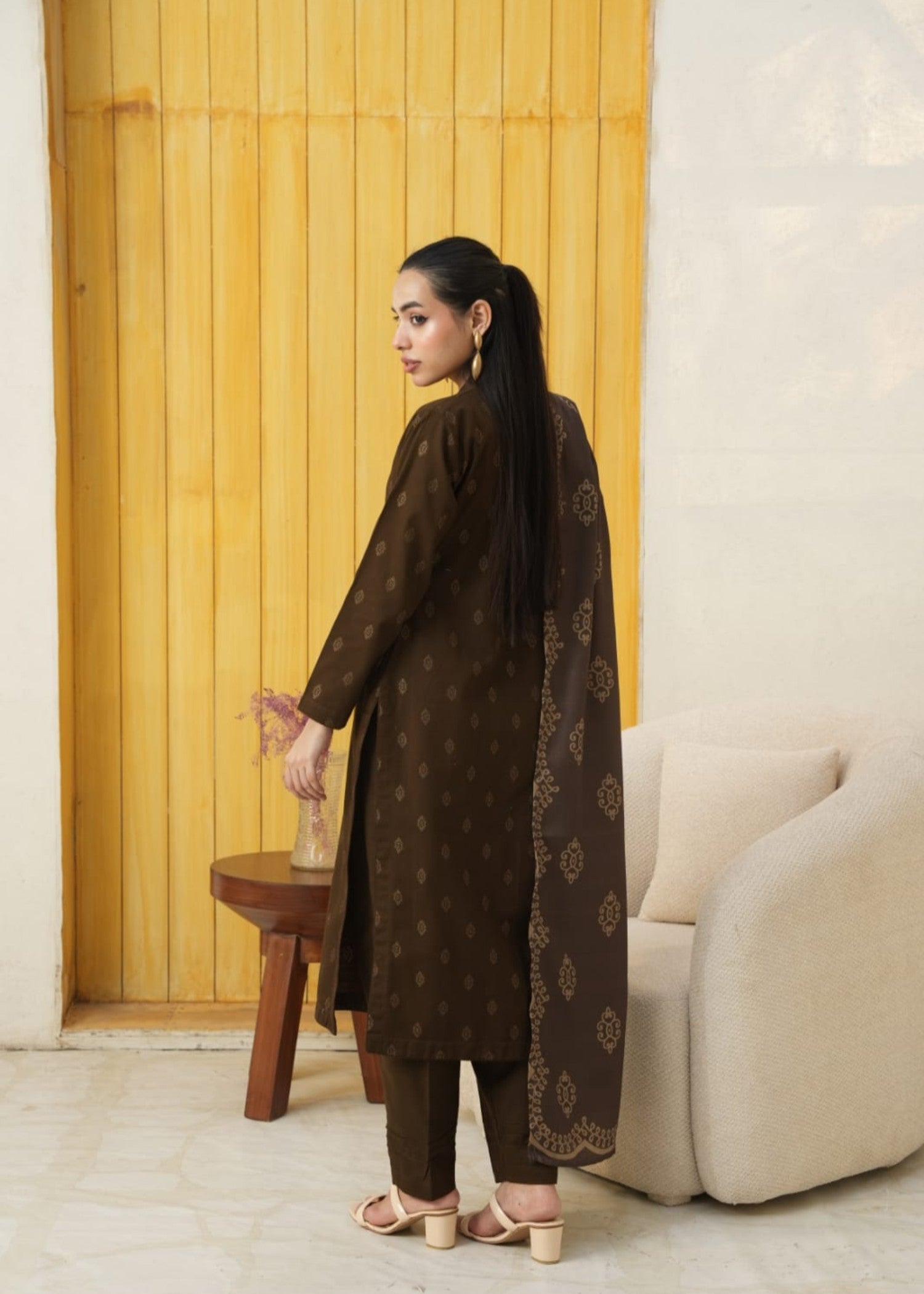 khaddar Kurta Set in Walnut brown
