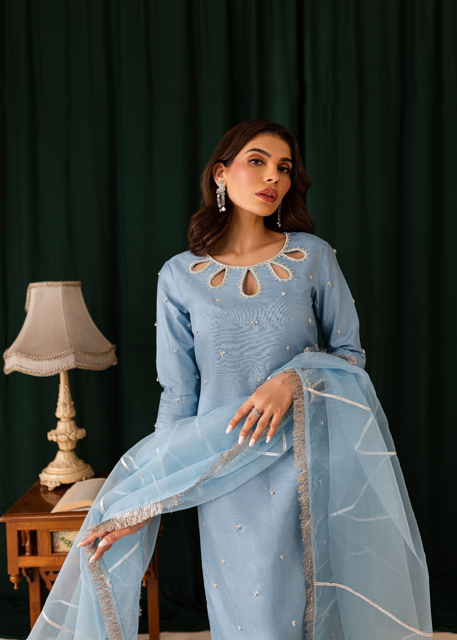 kattan silk Kurta Set in Sky blue