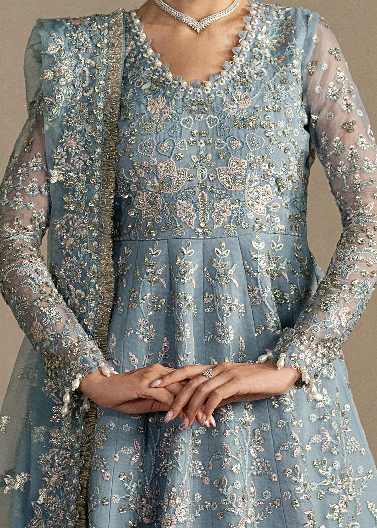 organza Unstitched in Powder blue