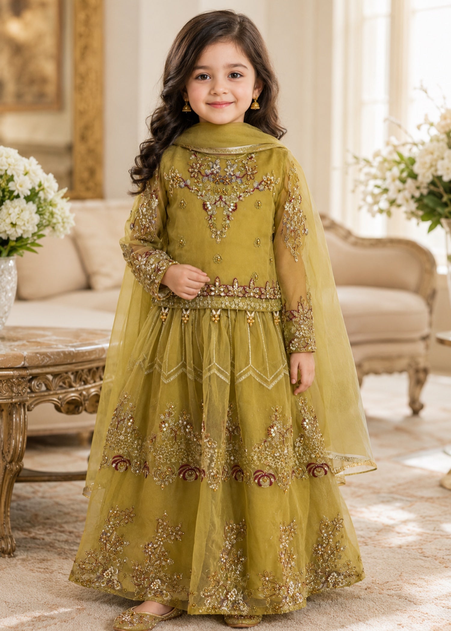 organza Lehenga in Green