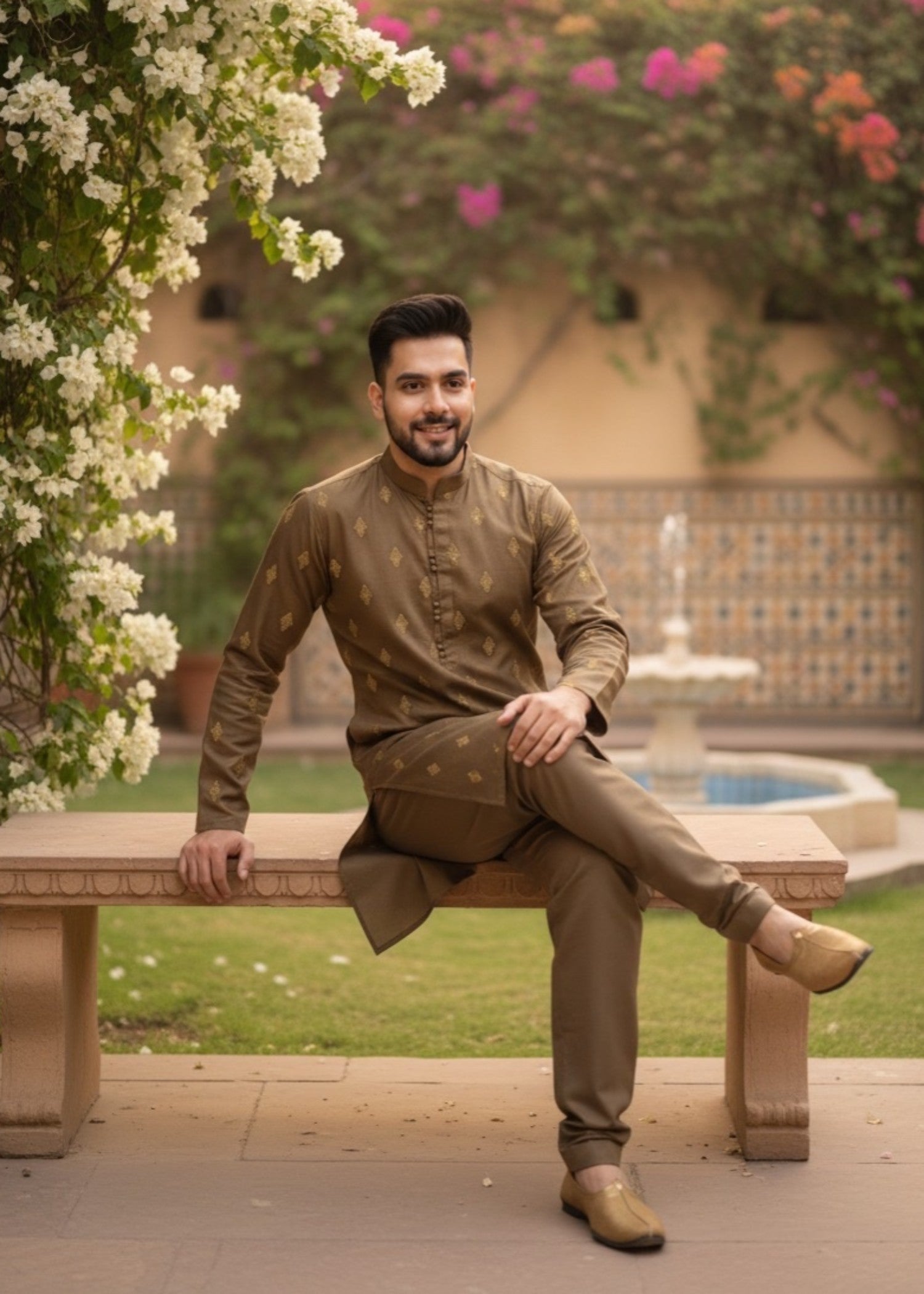 raw silk Kurta Set in Dark brown