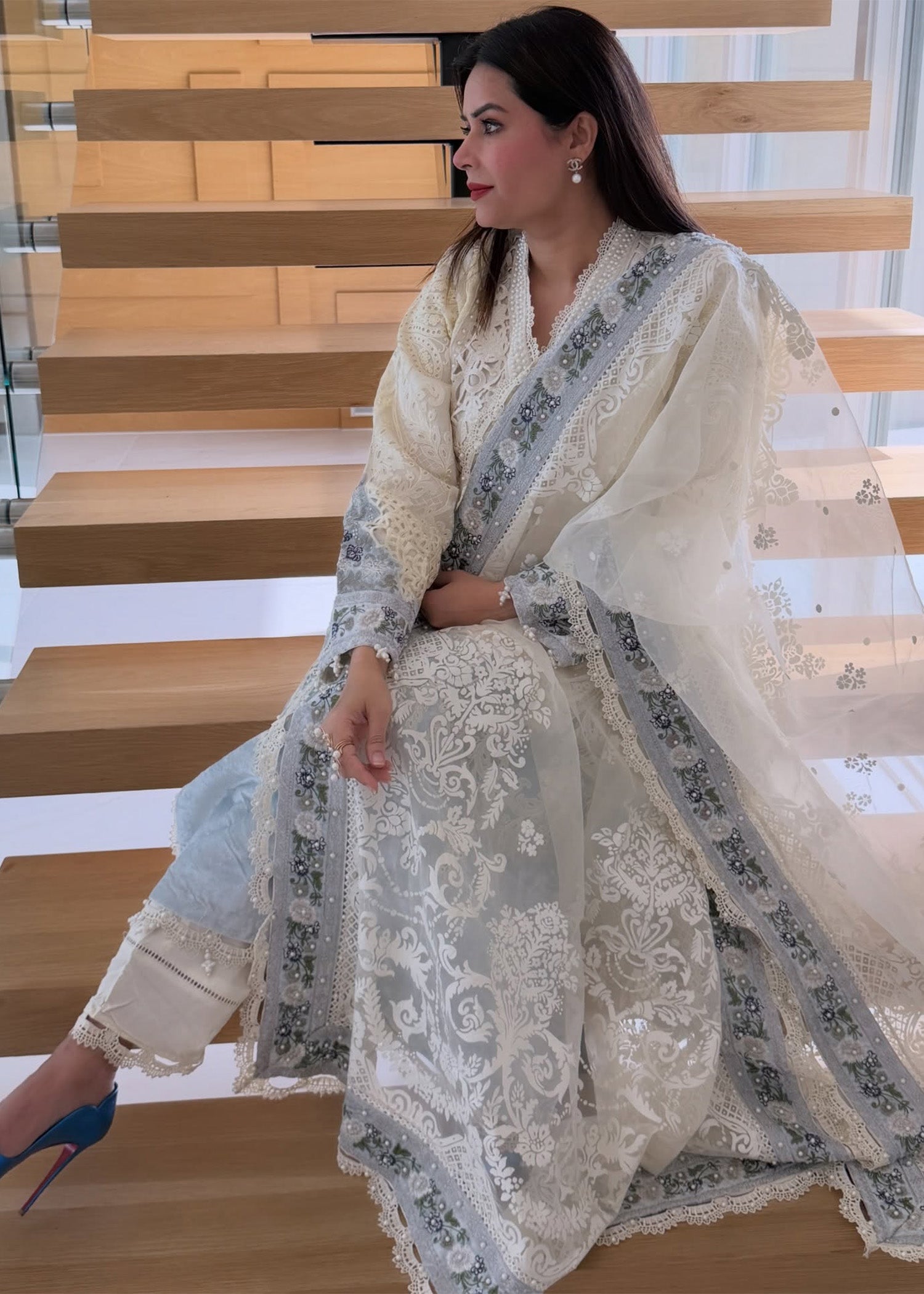organza Kurta Set in Cream