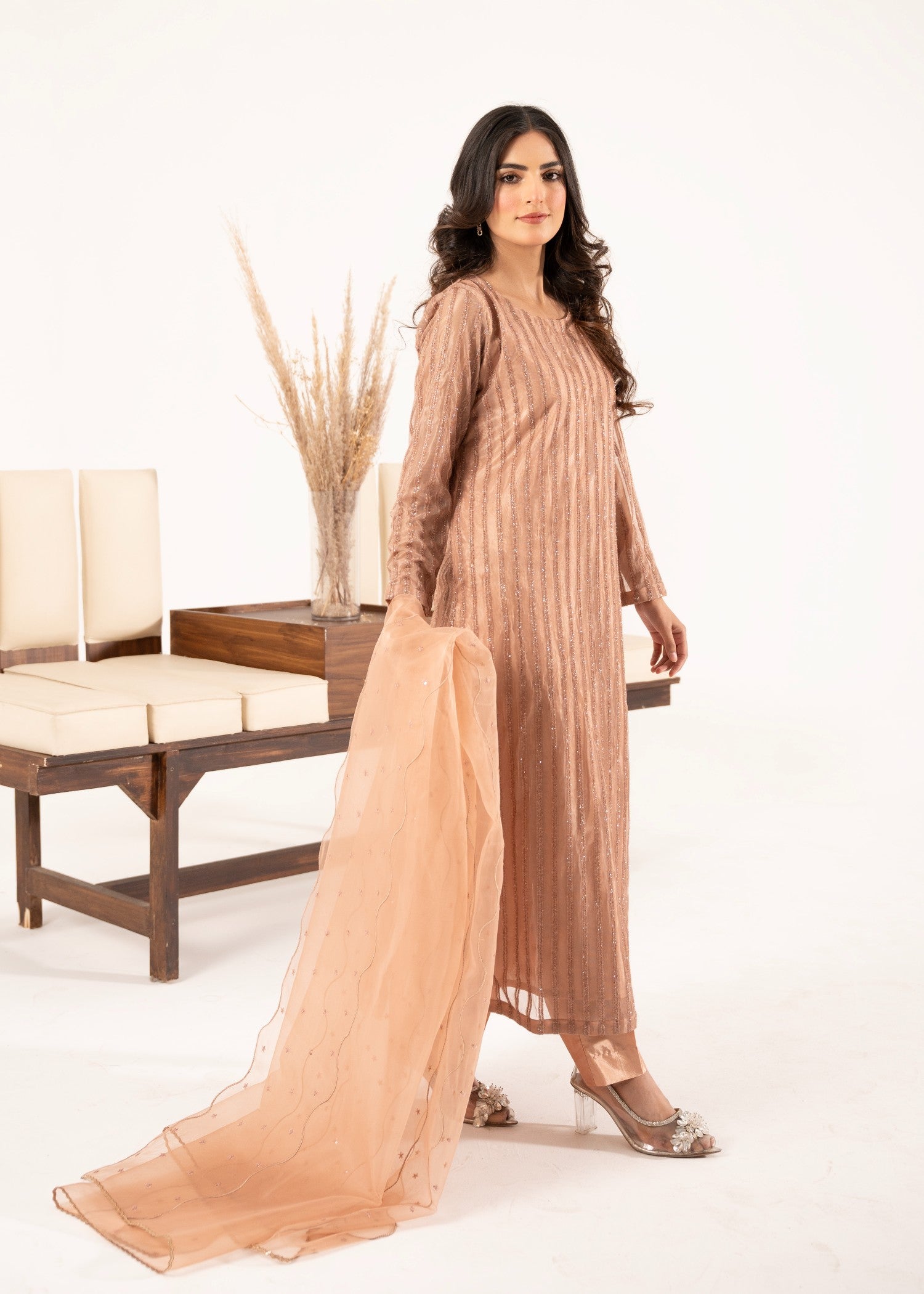 moonlight Kurta Set in Peach orange