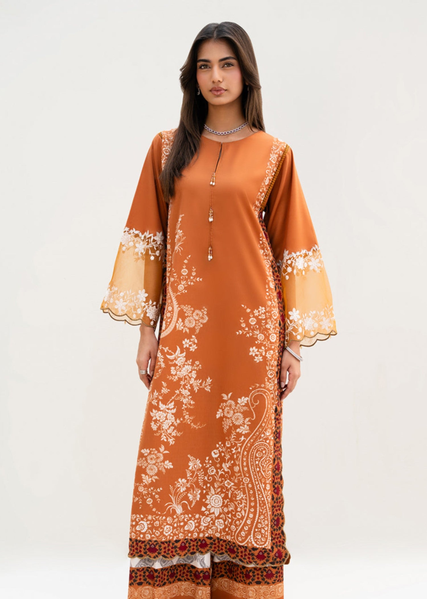 crepe Kurti in Rust orange