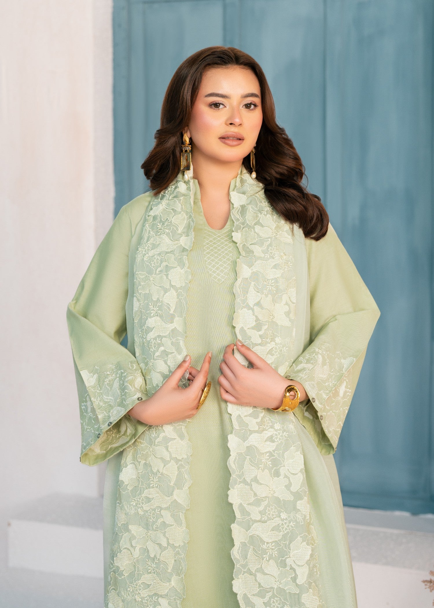 irish linen Kurta Set in Mint green