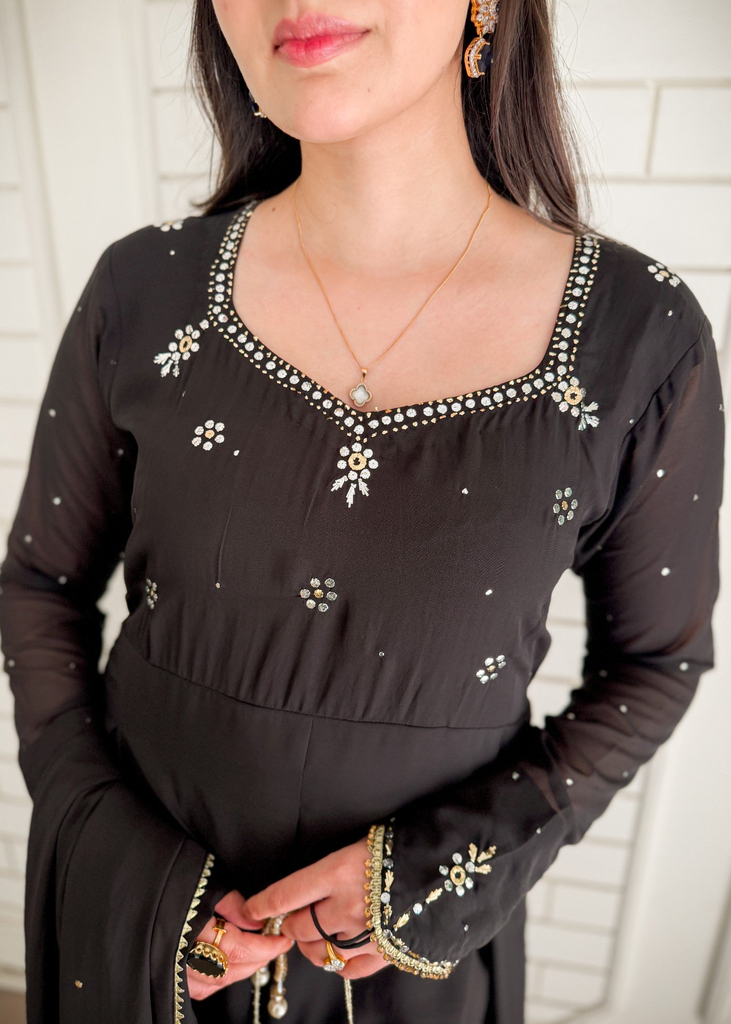 chiffon Anarkali in Jet black