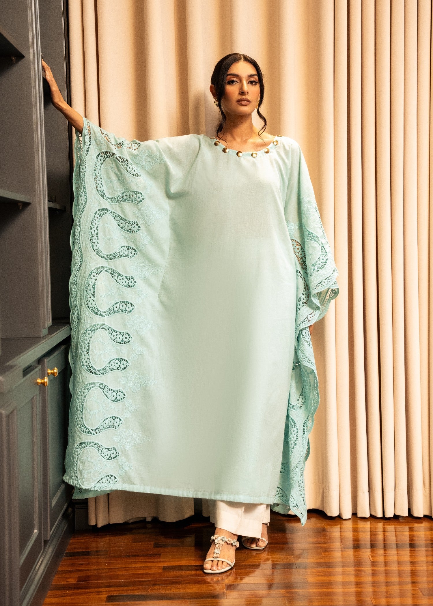 cotton Kaftan in Light cyan