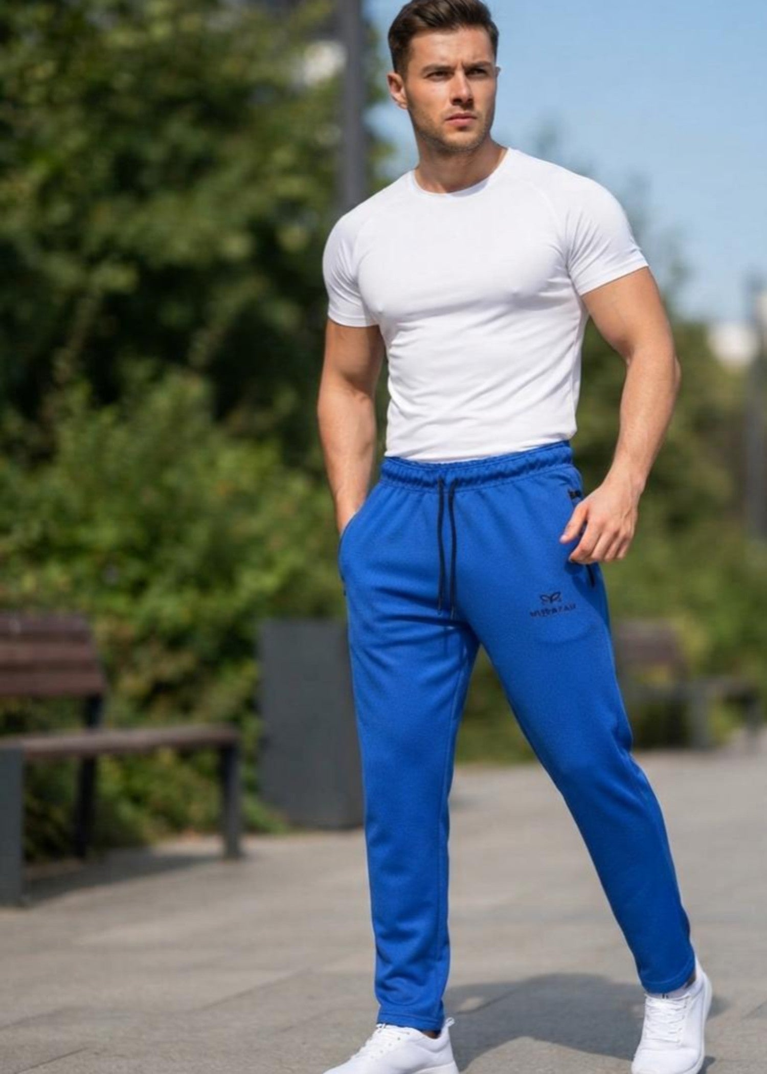 polyester Trousers in Royal blue
