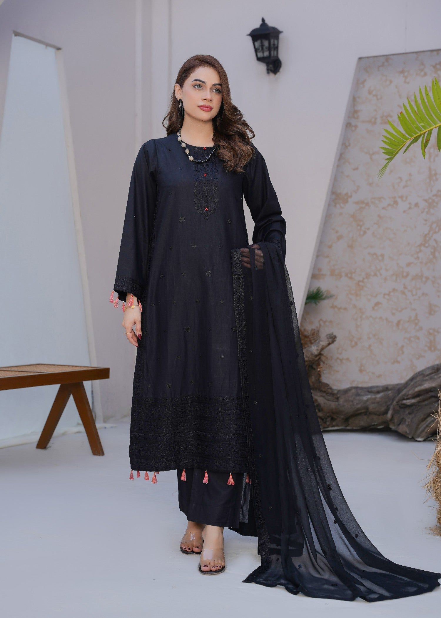cotton Kurta Set in Black