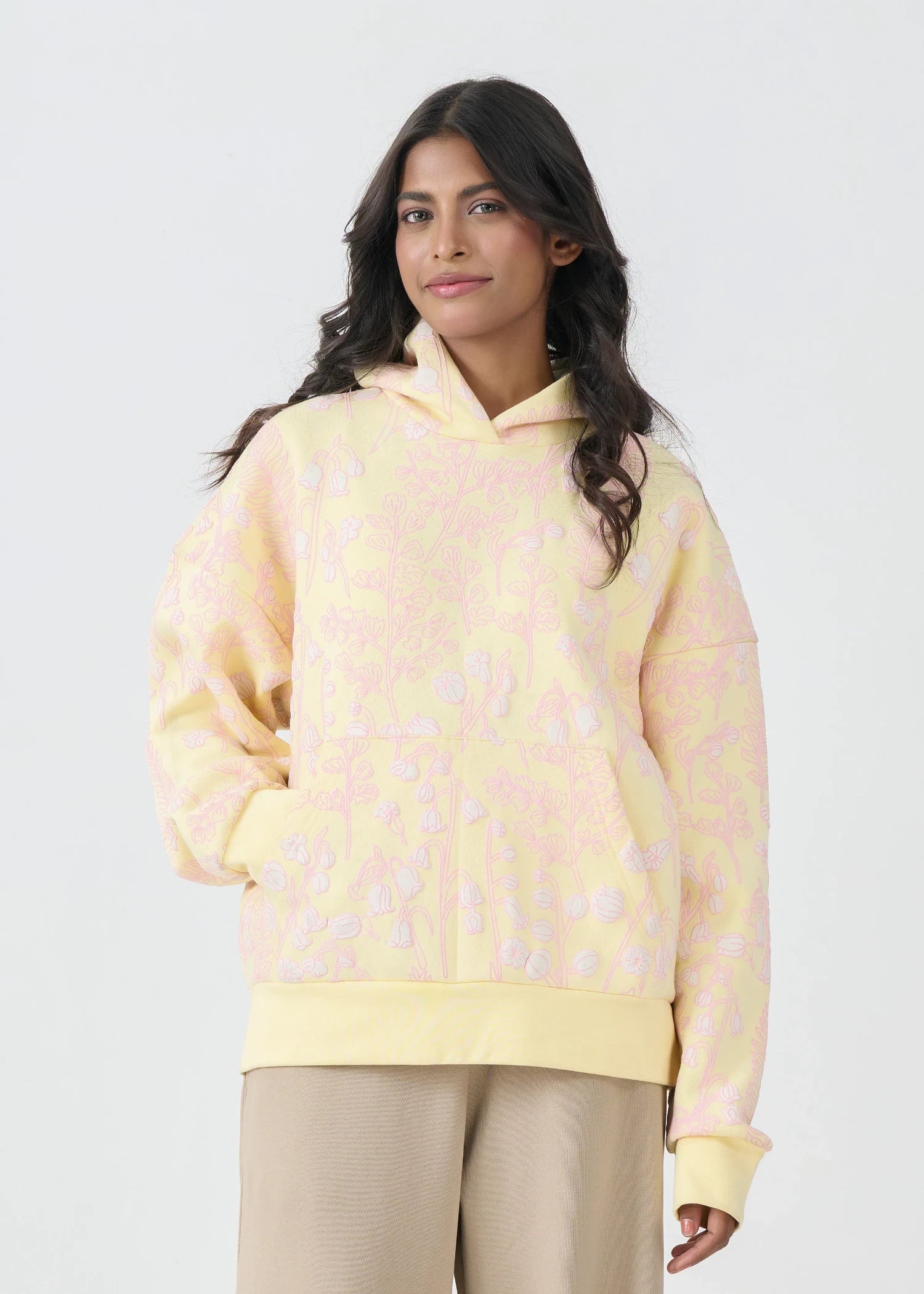 fleece Hoodie in Pink, light yellow