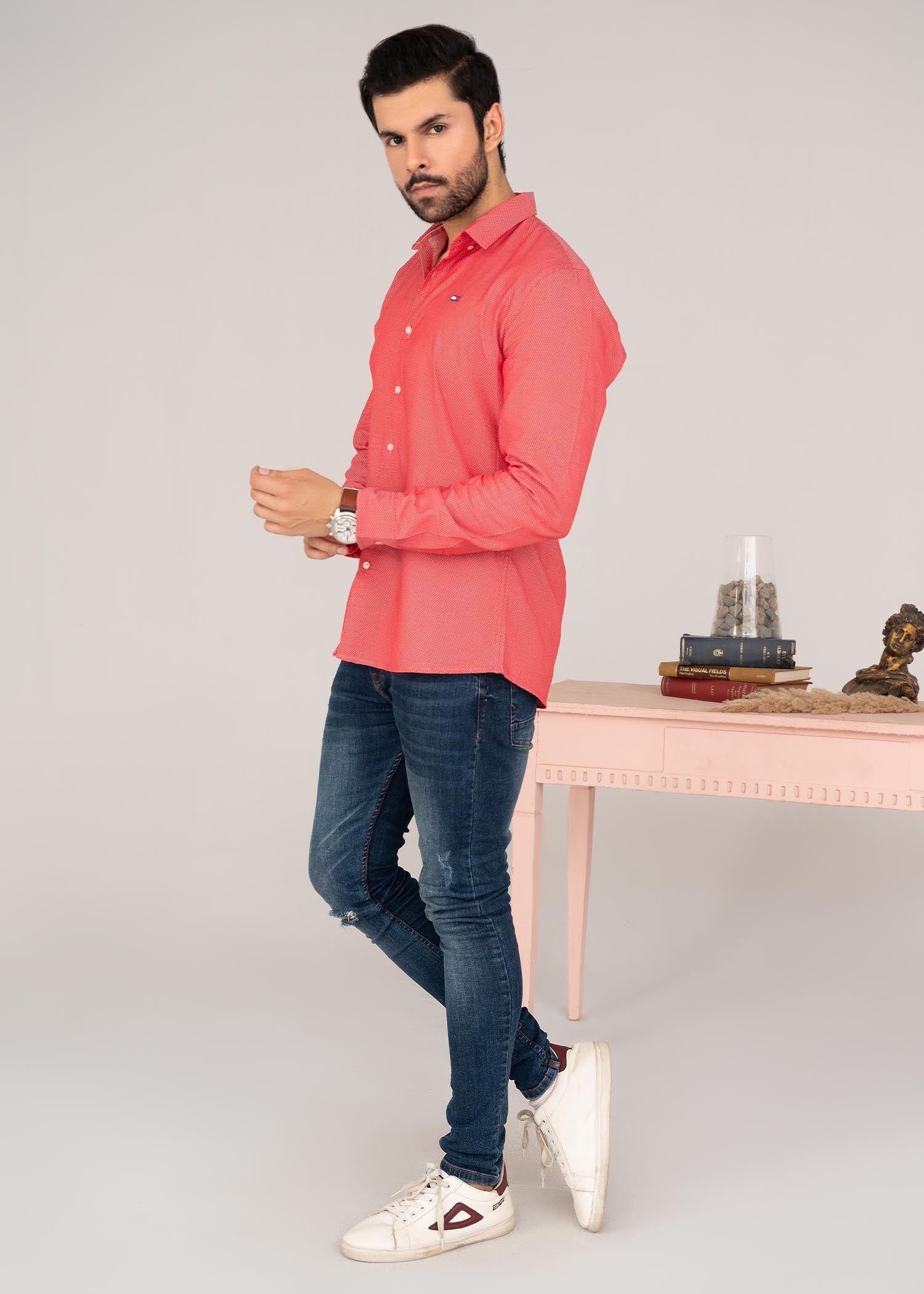 dobby Casual Shirt in Pink