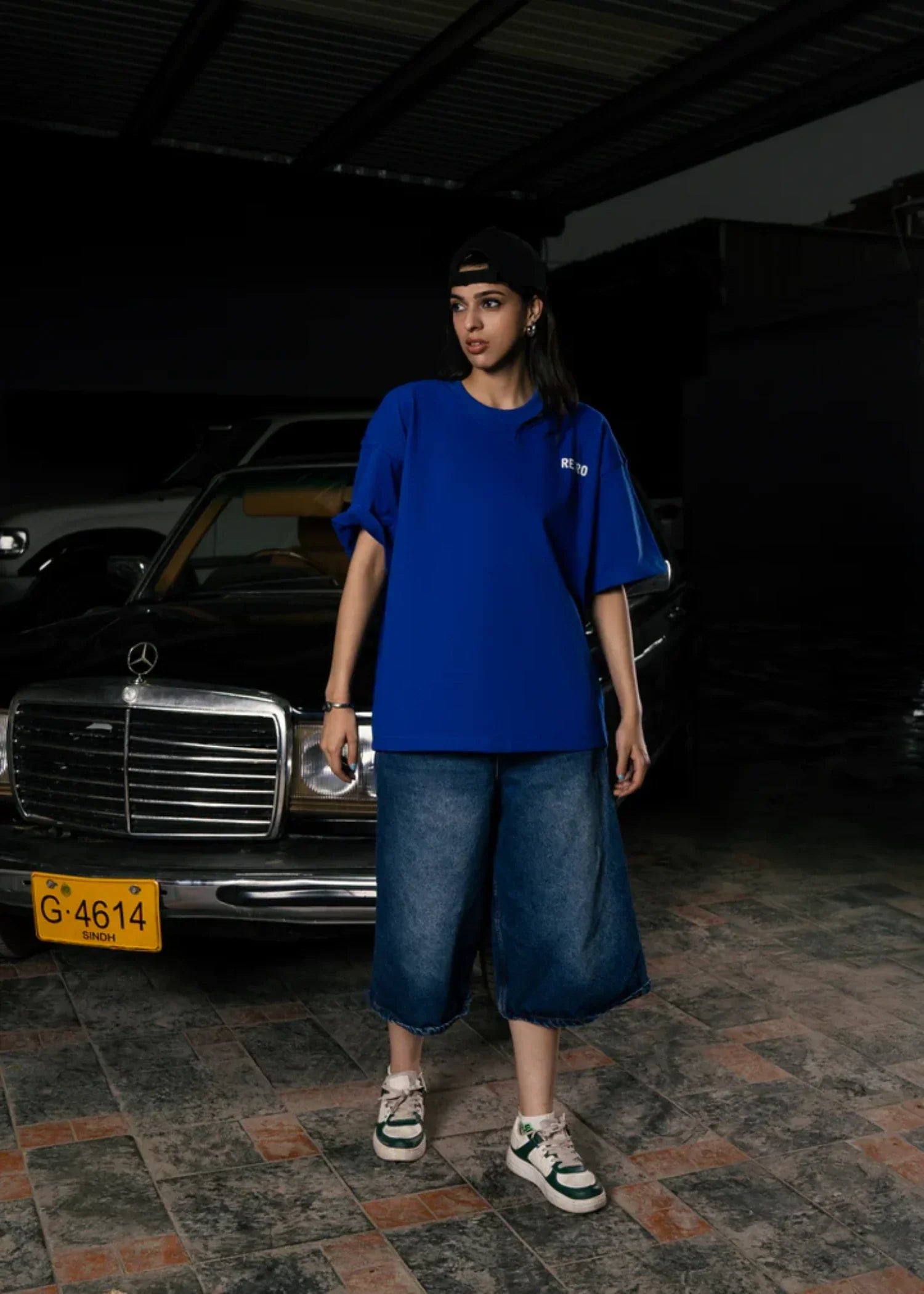 cotton jersey T Shirt in Cobalt blue