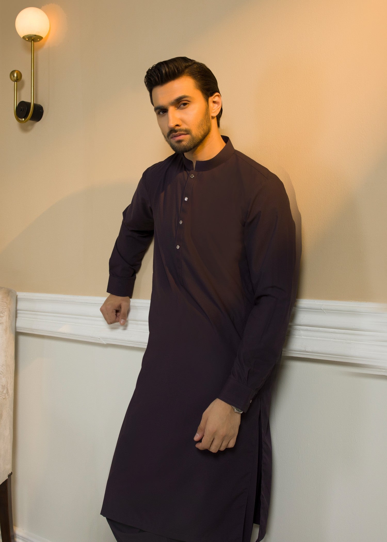 poly viscose Shalwar Kameez in Deep purple