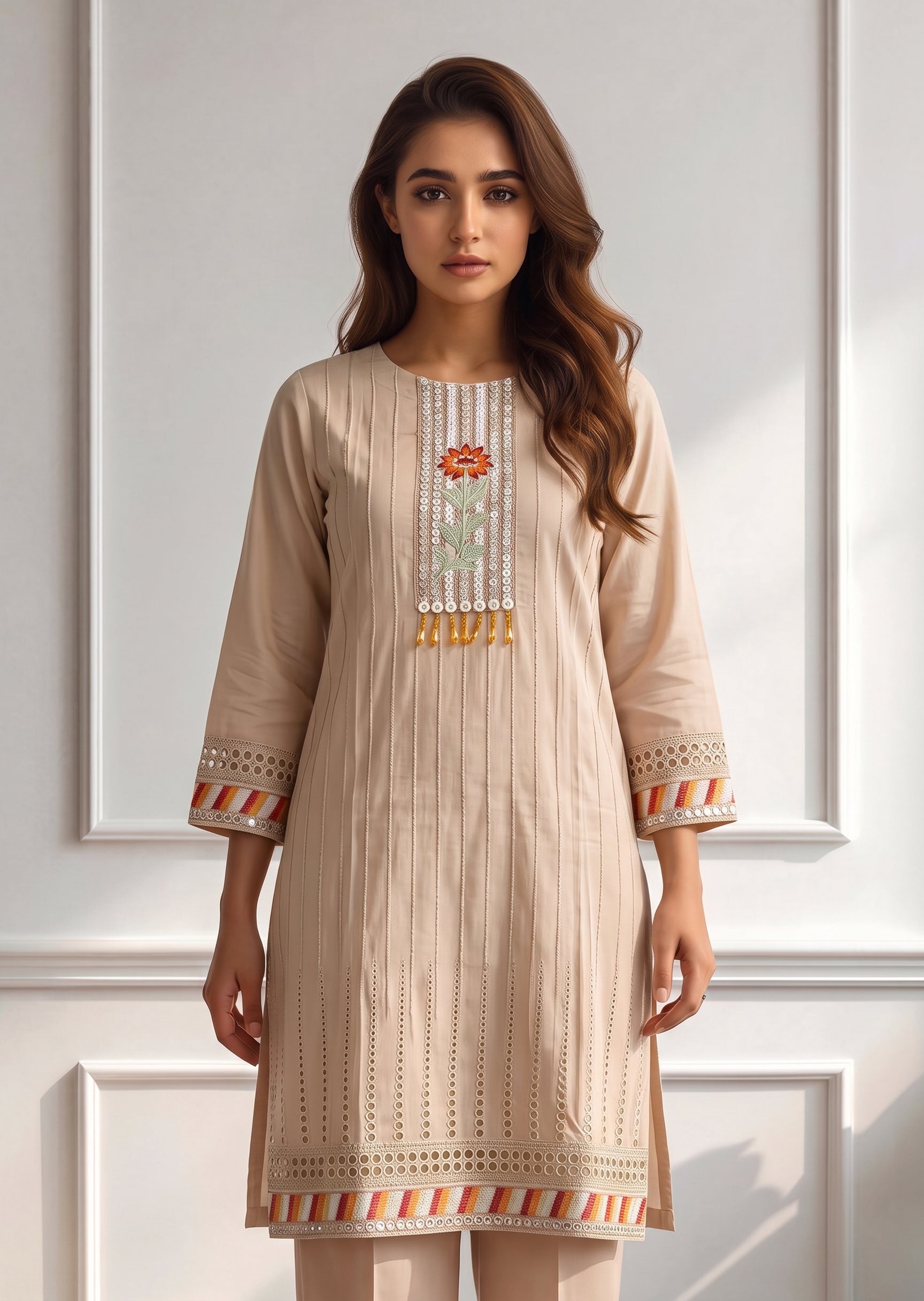 viscose Kurta Set in Bone