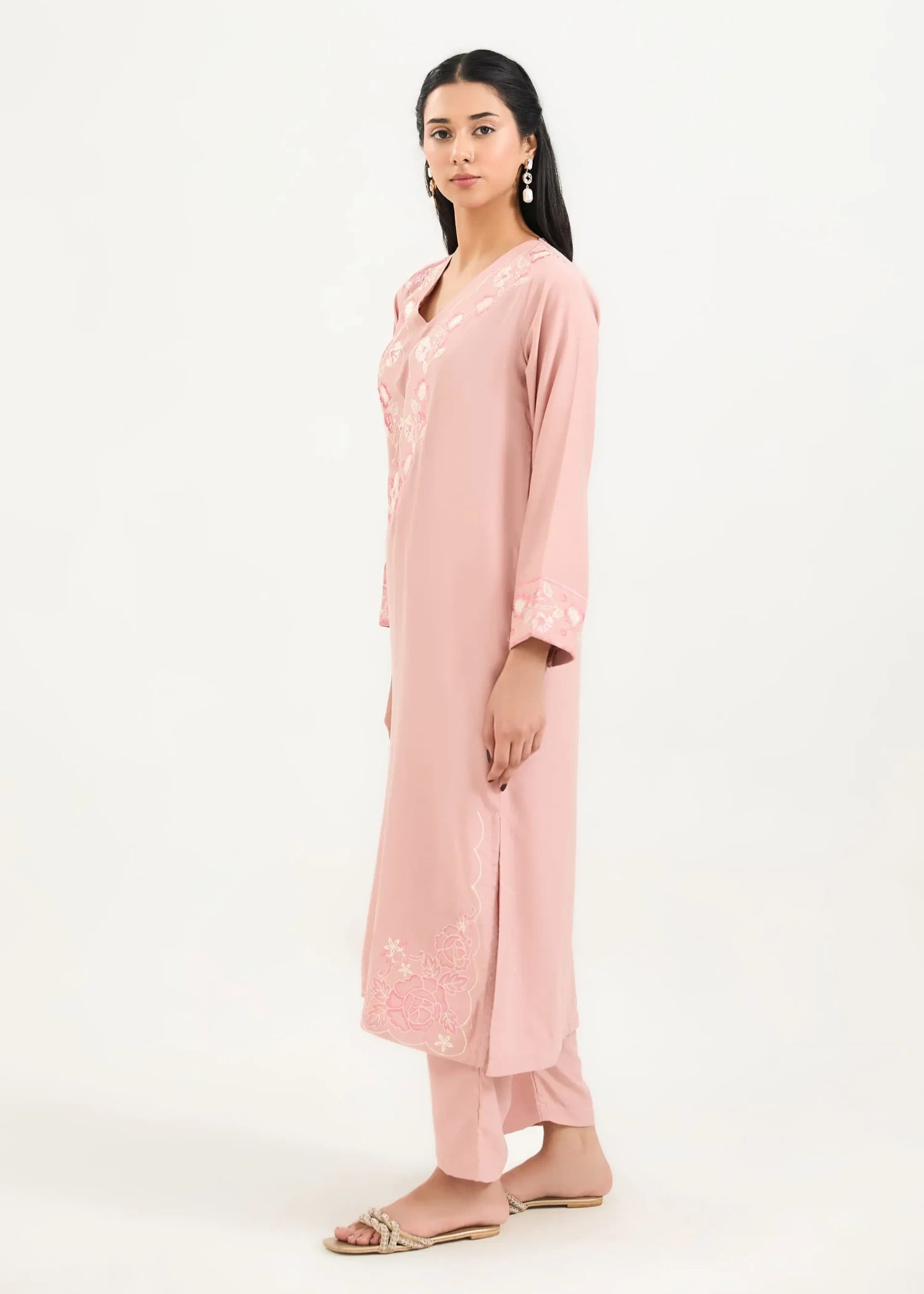 cambric Kurta Set in Rose pink
