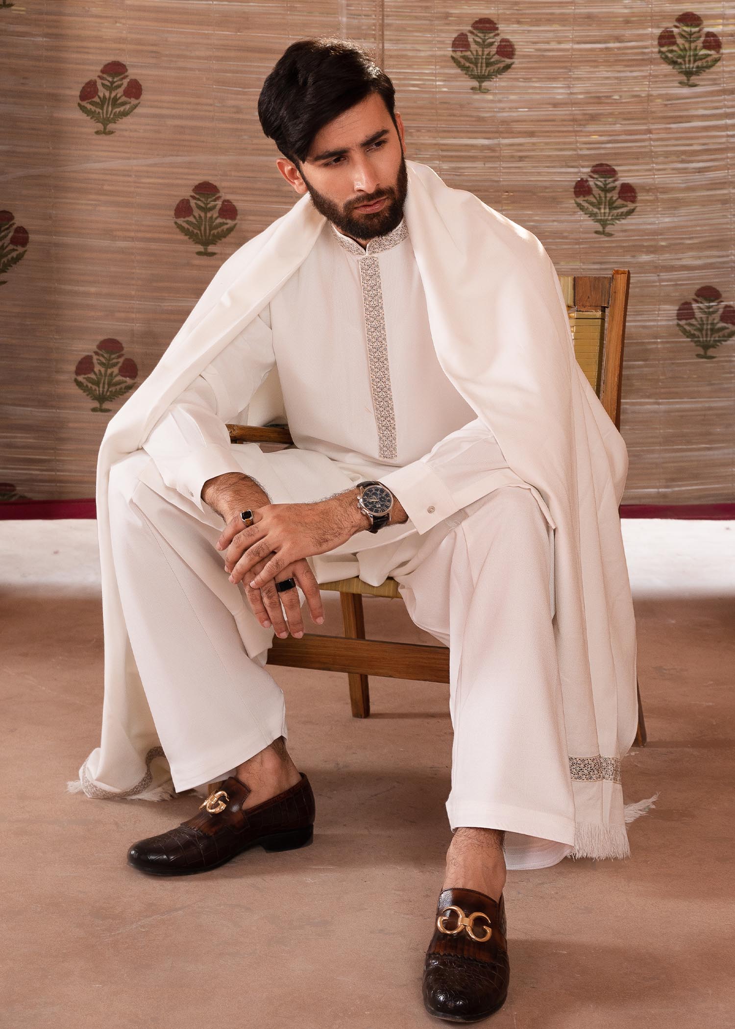 wool Shalwar Kameez in Off-white