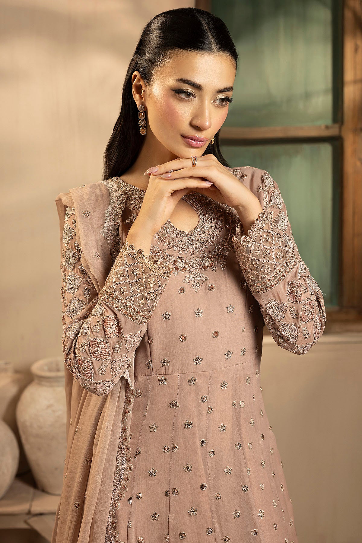 crinkle chiffon Unstitched in Beige