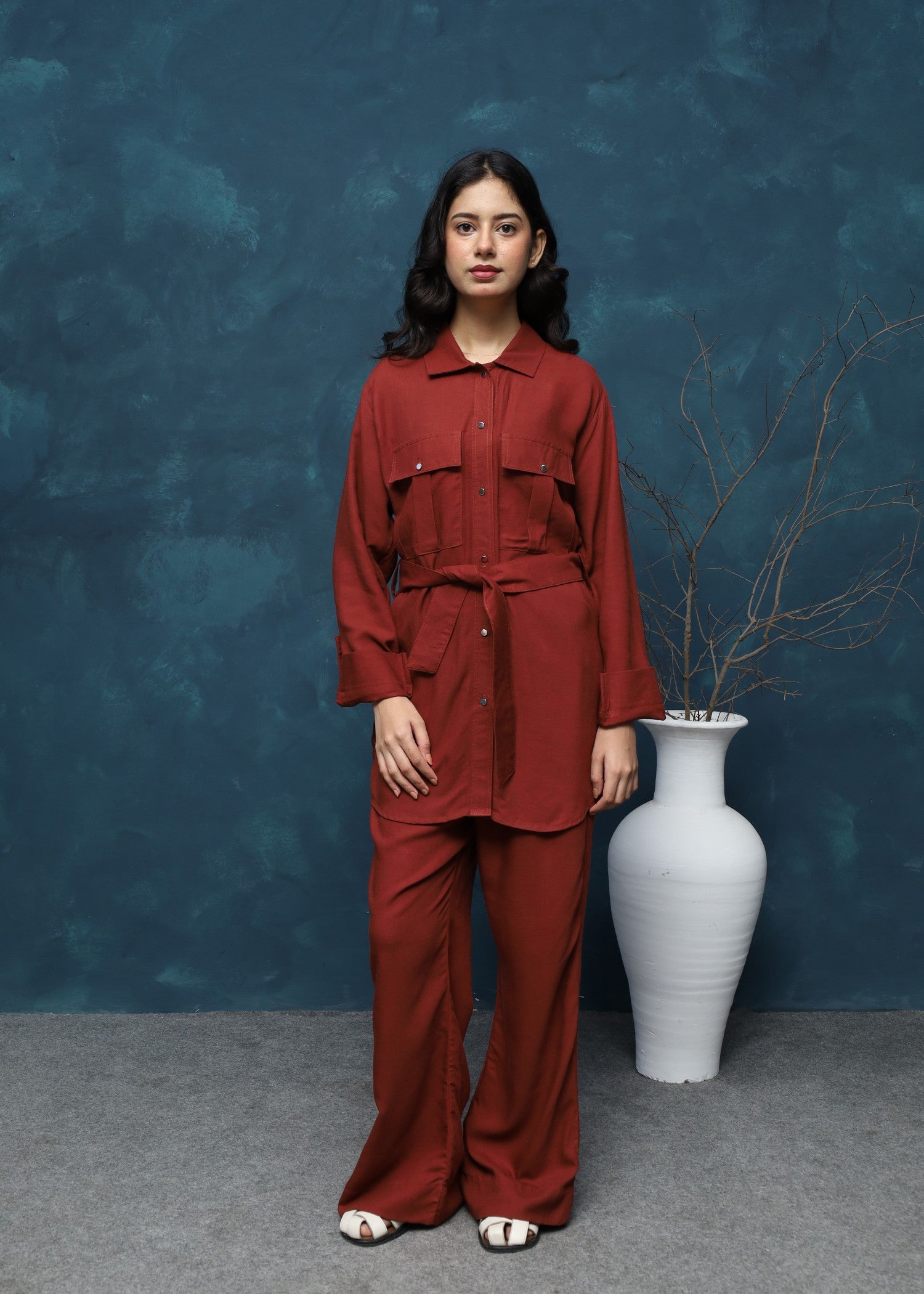 cotton linen Co Ord Sets in Rust red