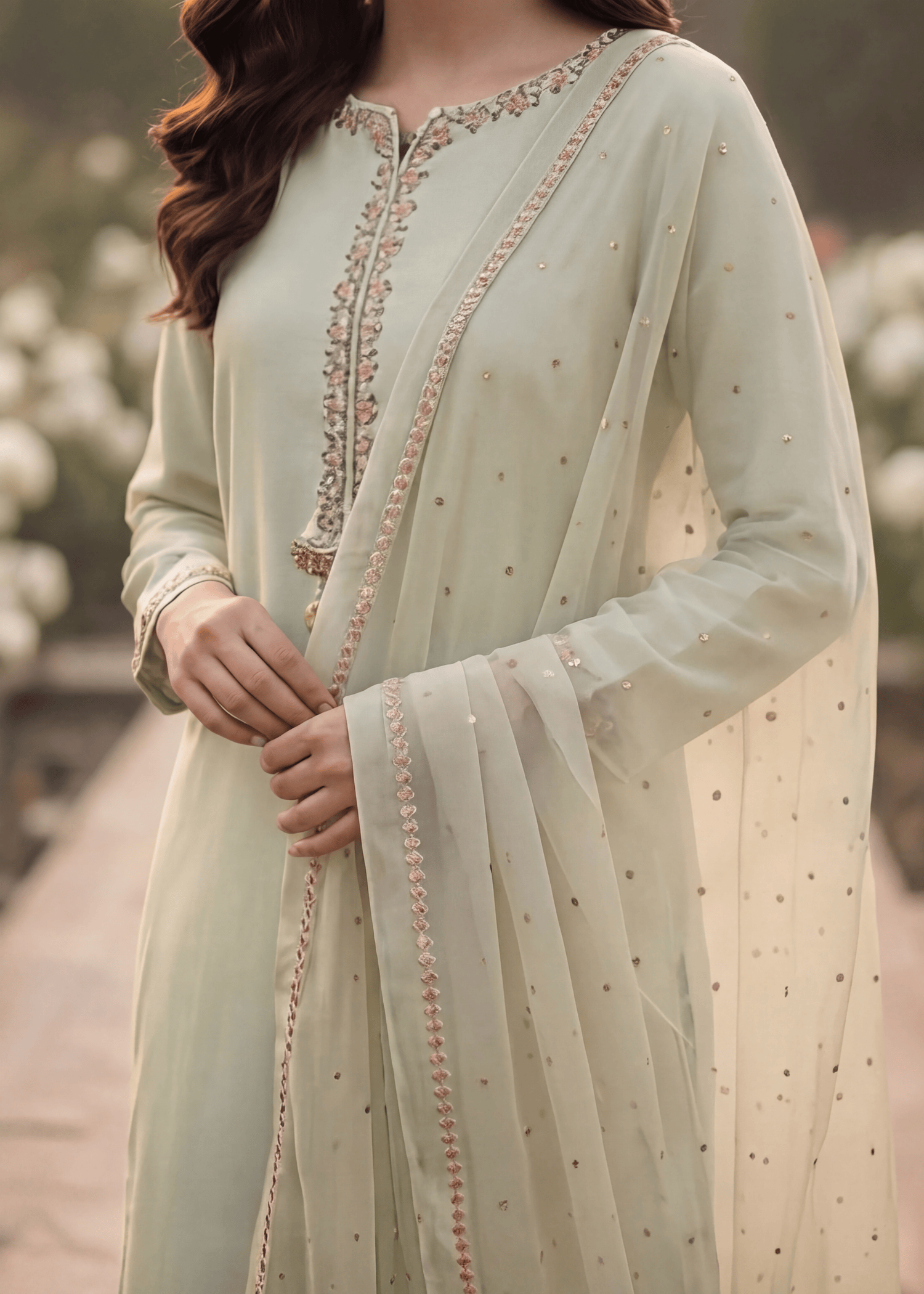 silk Kurta Set in Moss green
