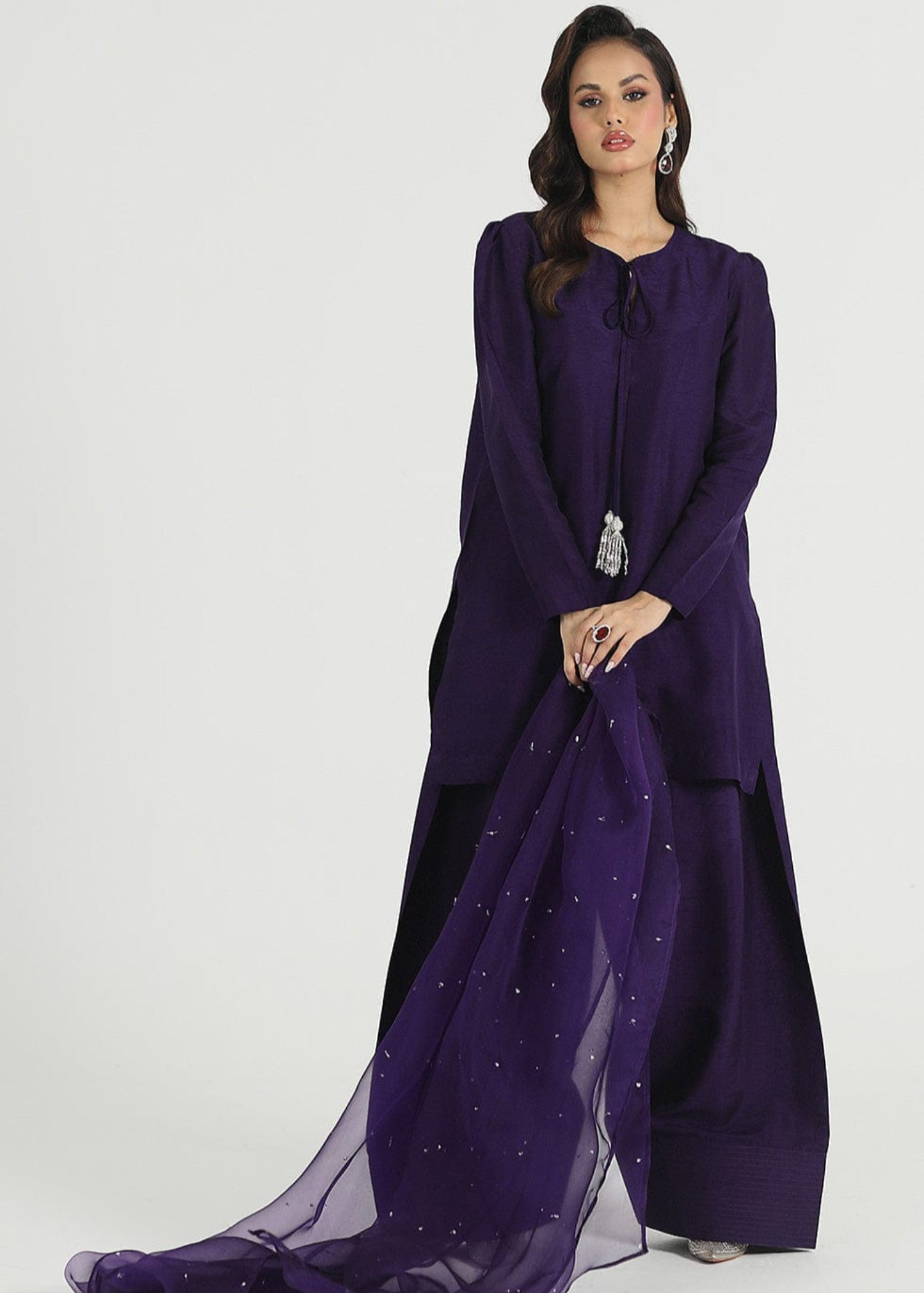lawn Kurta Set in Deep purple