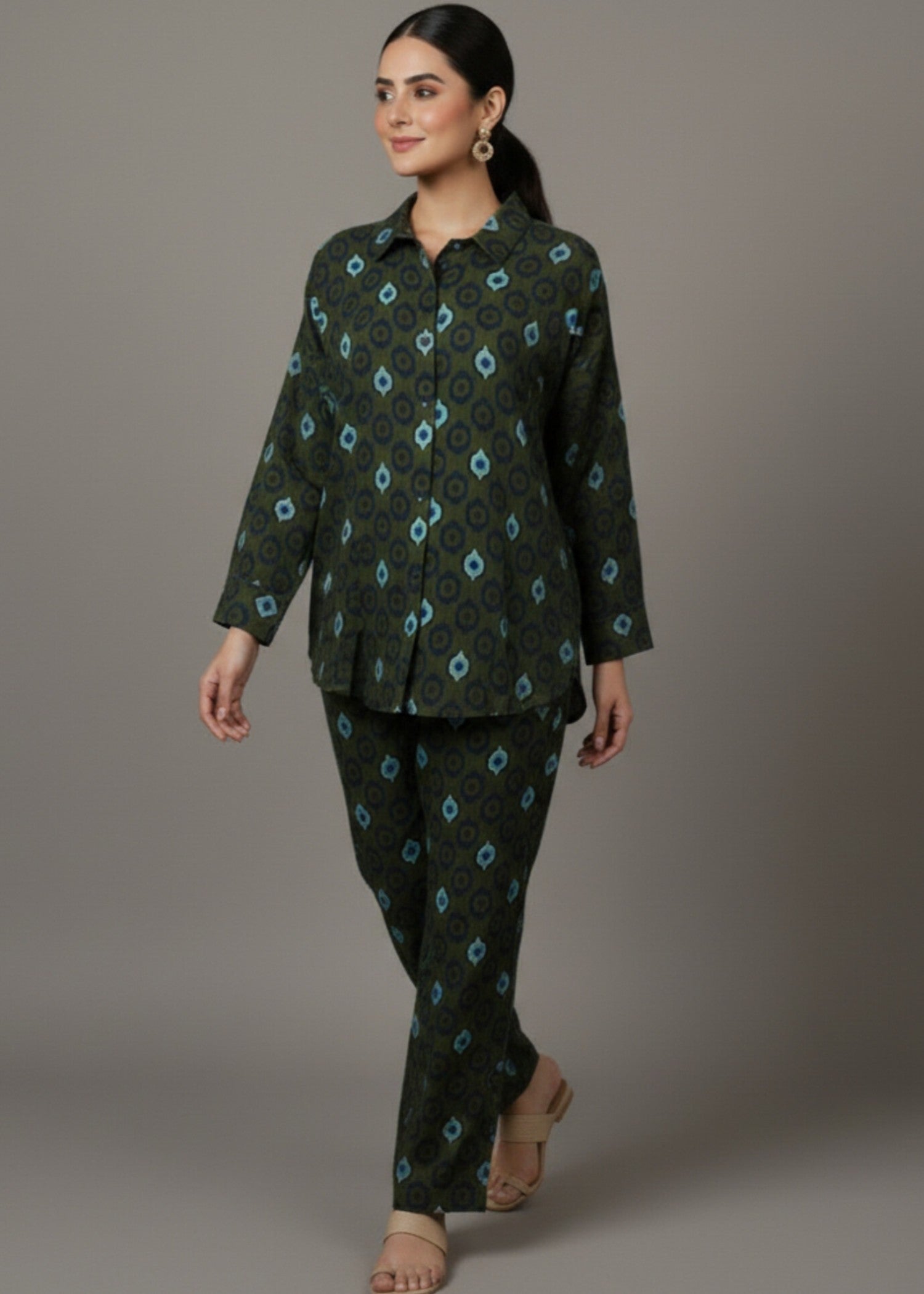 raw silk Co Ord Sets in Olive green