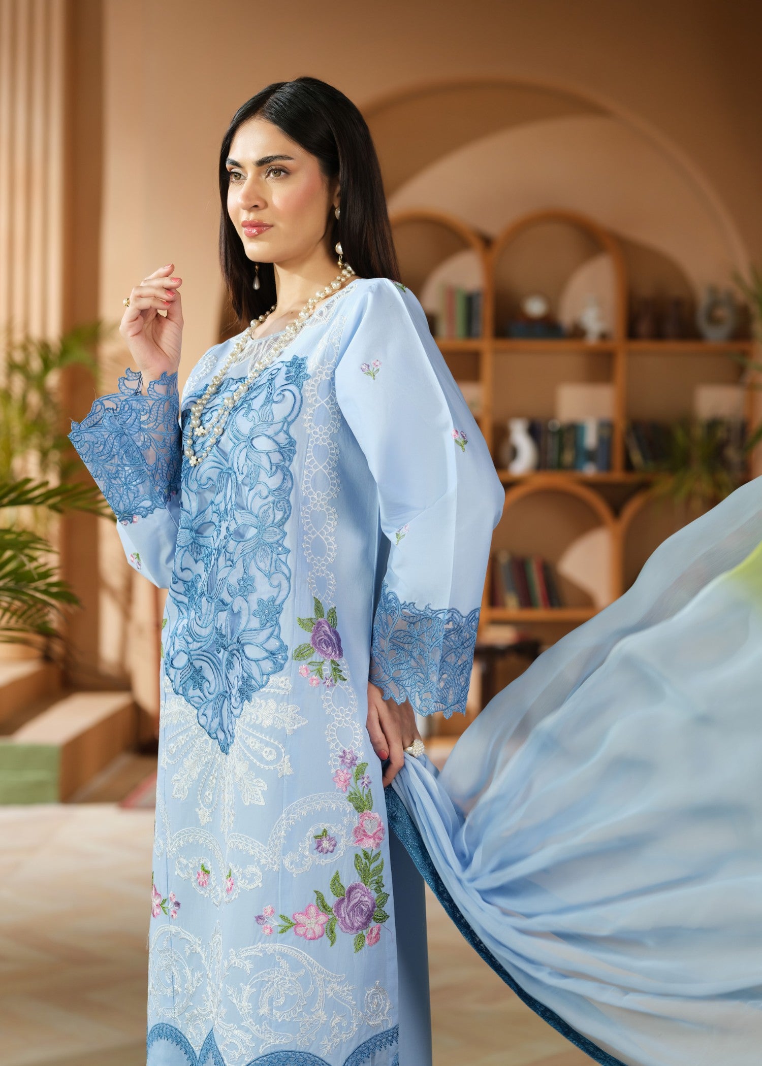 cambric cotton Kurta Set in Sky blue