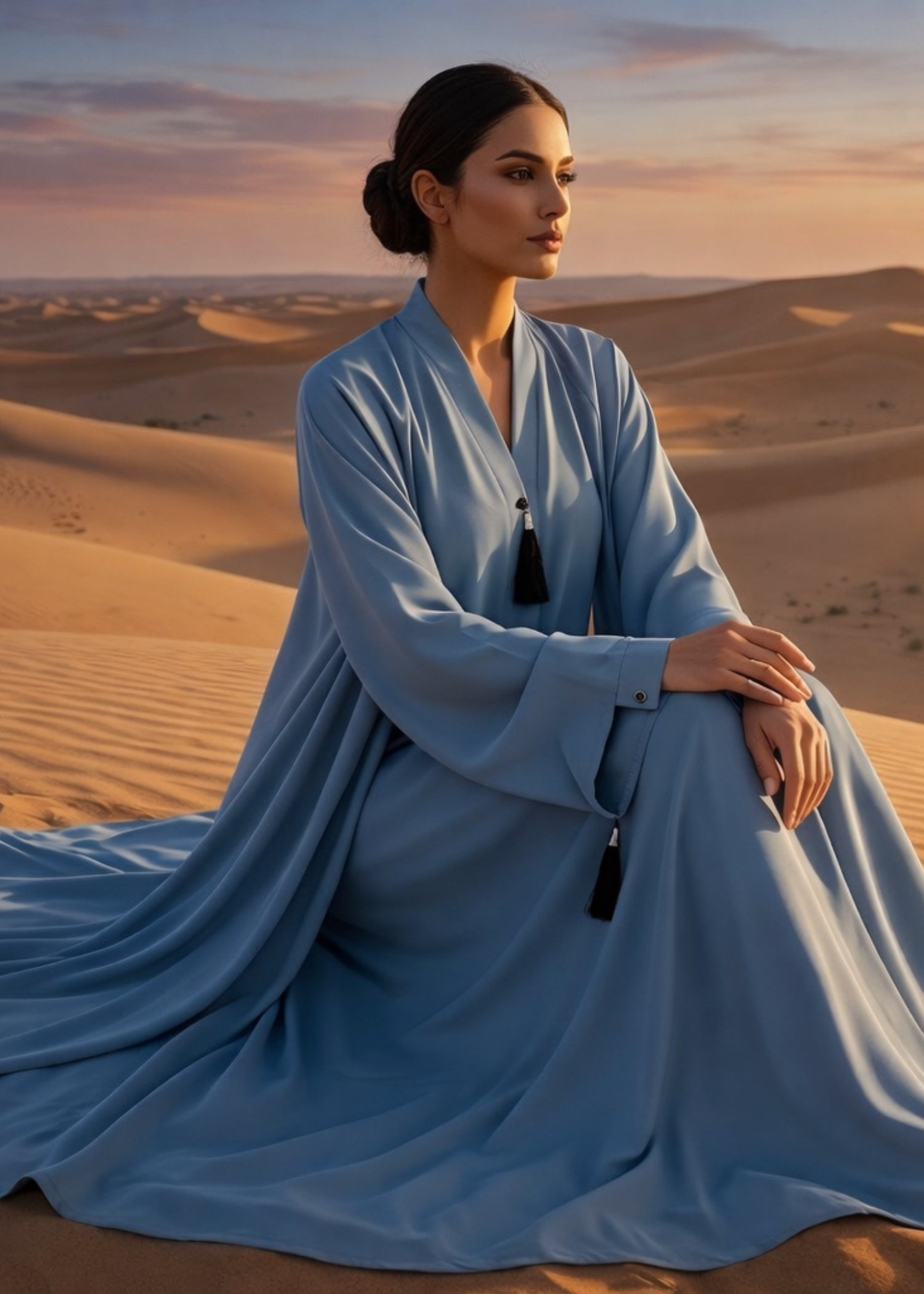 georgette chiffon Abaya in Steel blue