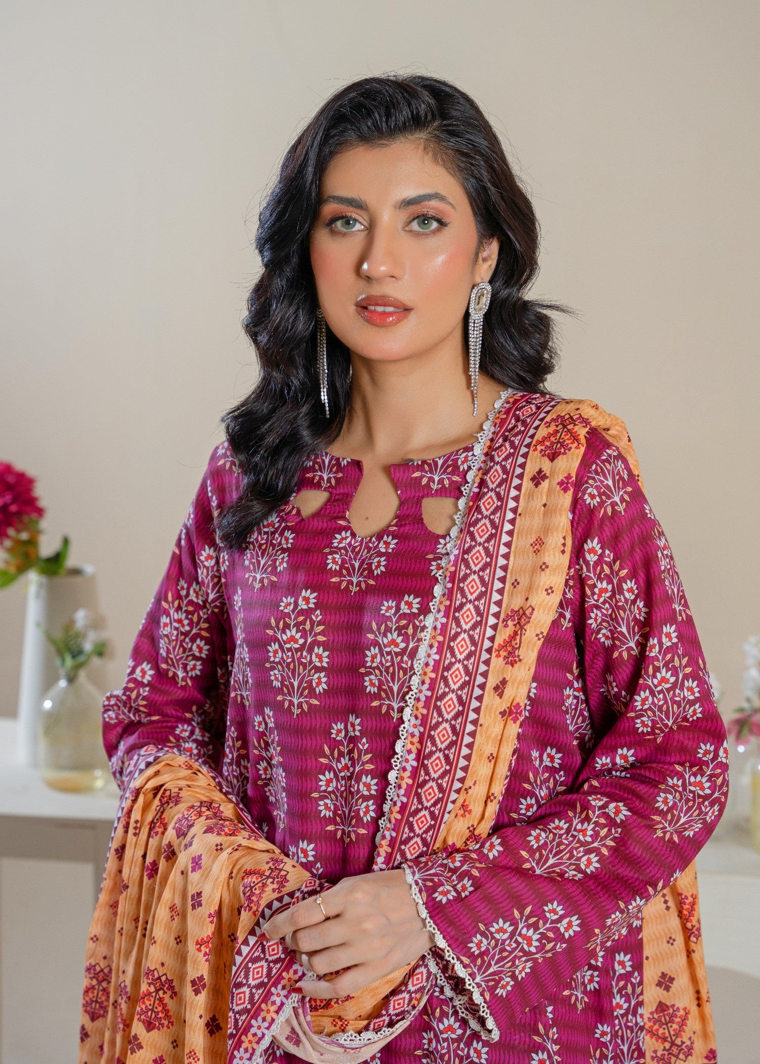 cotton Kurta Set in Raspberry pink
