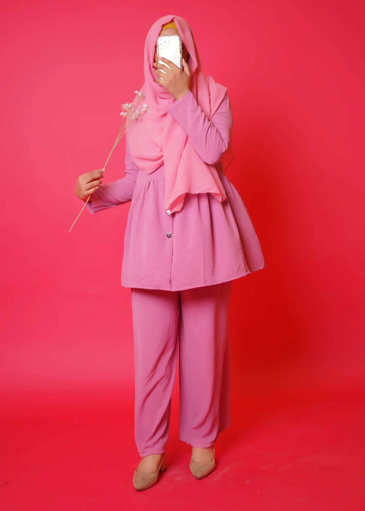 crepe Short Frock in Pink