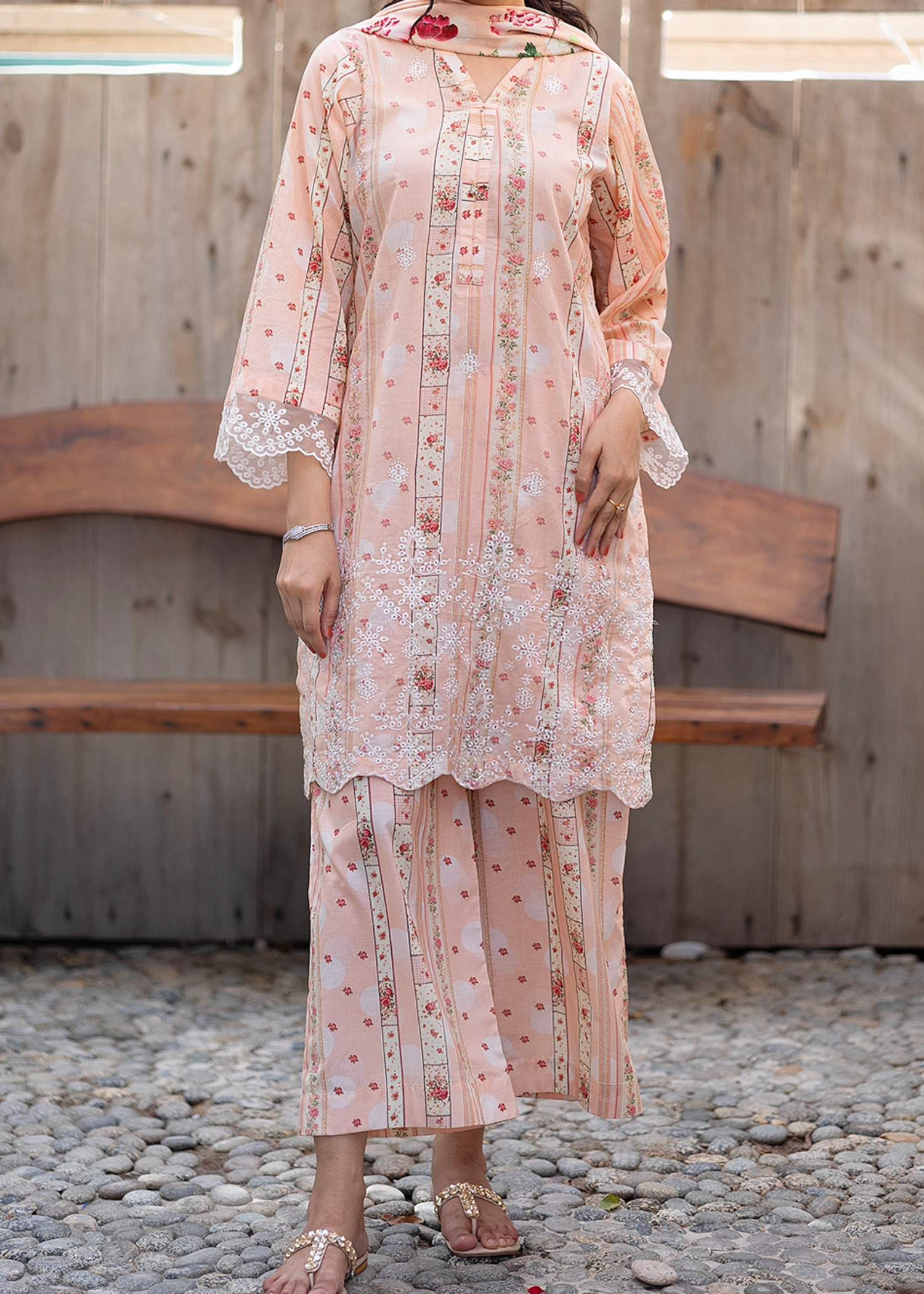 lawn Unstitched in Peach orange