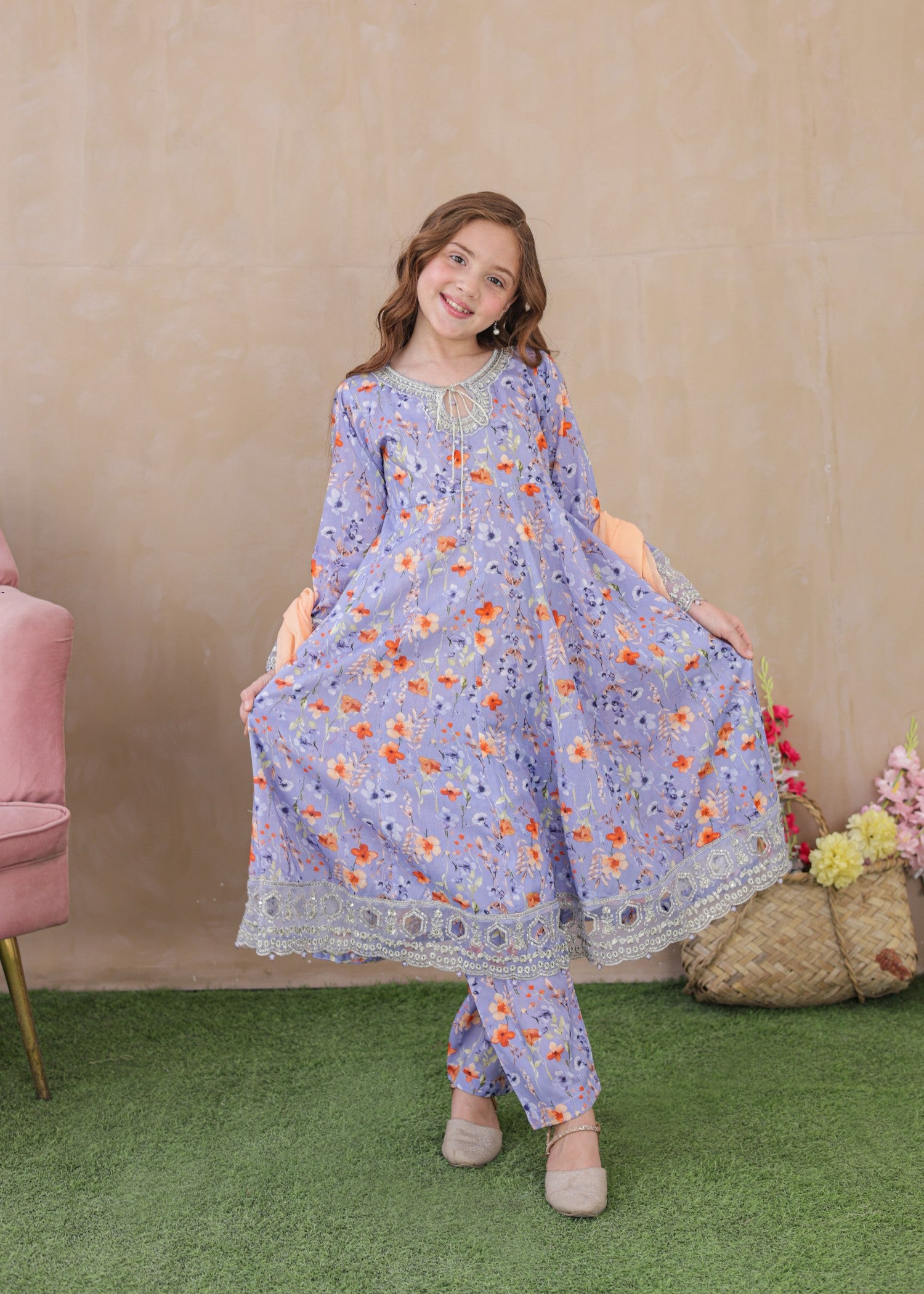 lawn Pishwas in Bright lavender