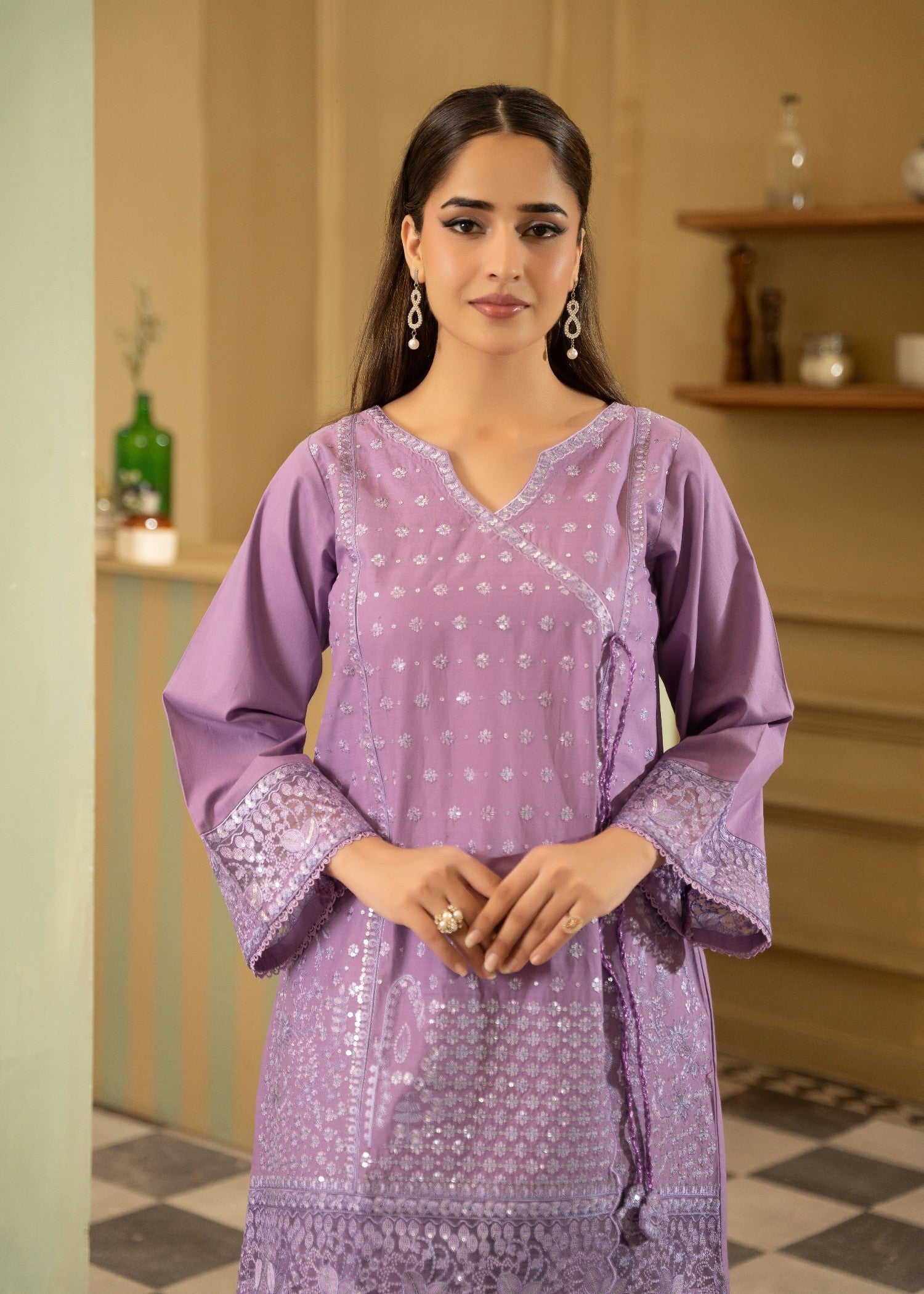 lawn cotton Angrakha in Lilac