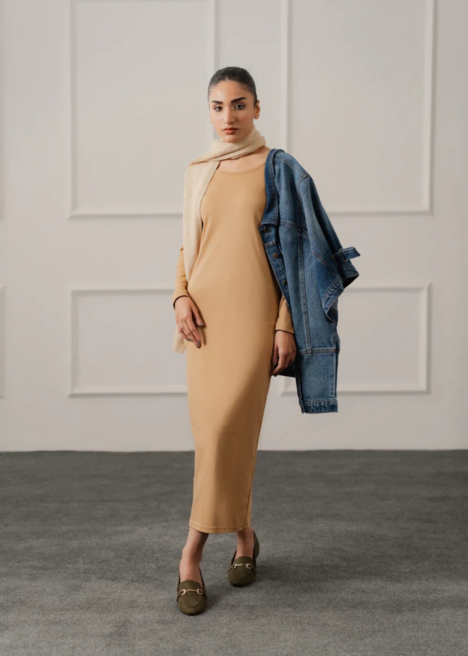 cotton Dress in Camel brown