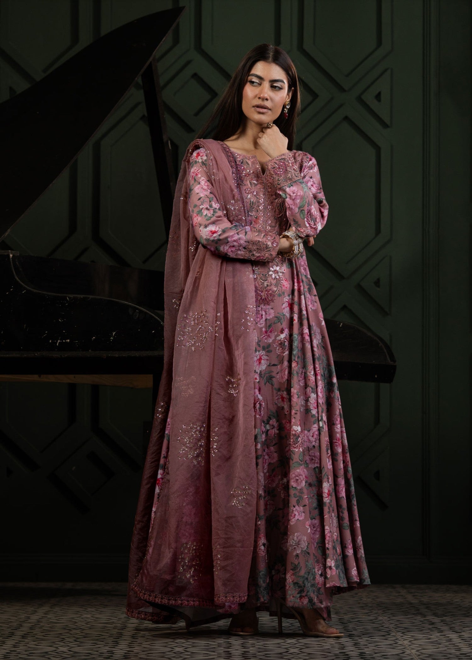raw silk Pishwas in Zinnia pink