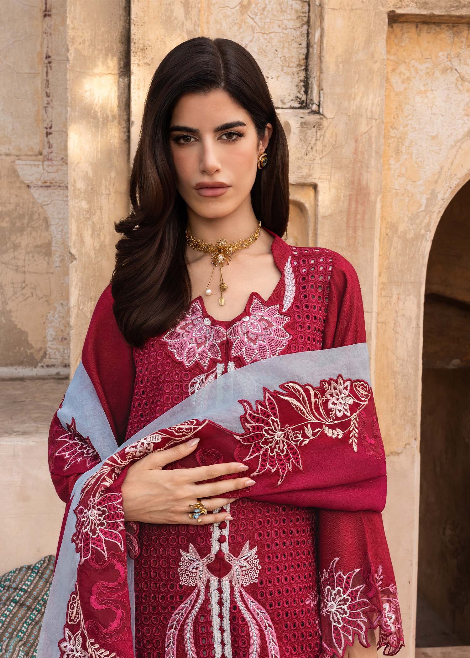 karandi Unstitched in Shocking pink