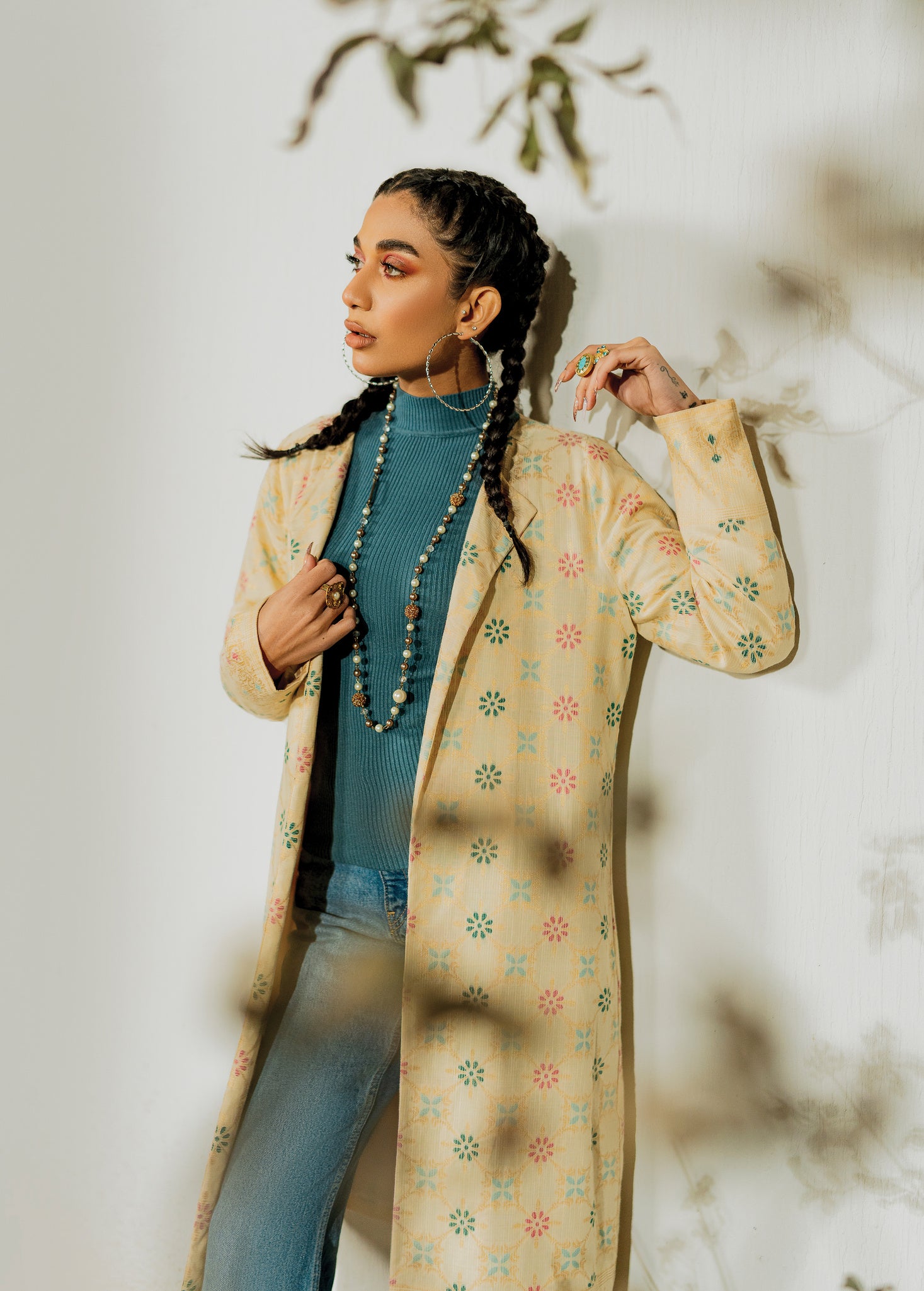 slub khaddar Jacket in Cream