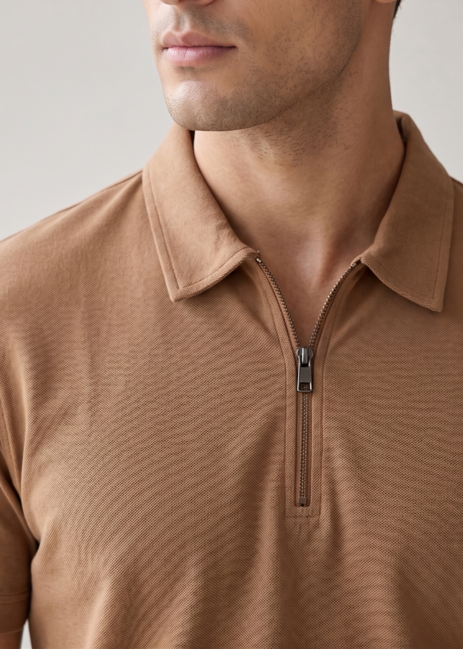 cotton pique Polo Shirt in Camel brown