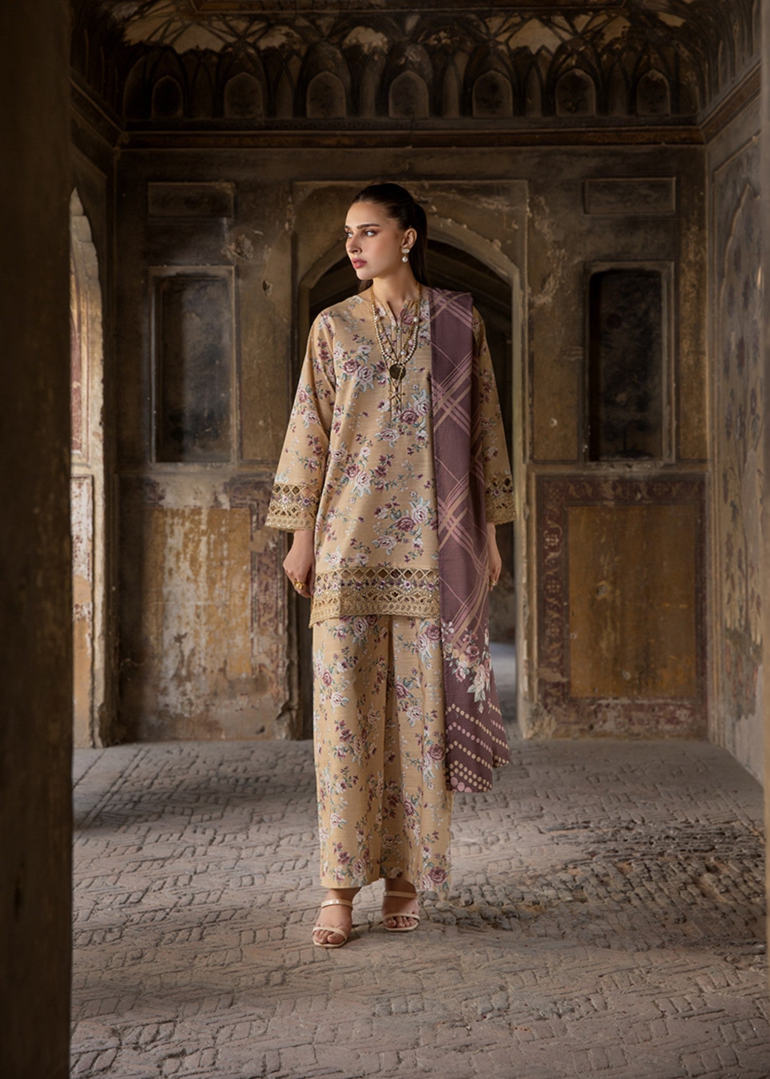 khaddar Kurta Set in Sand brown
