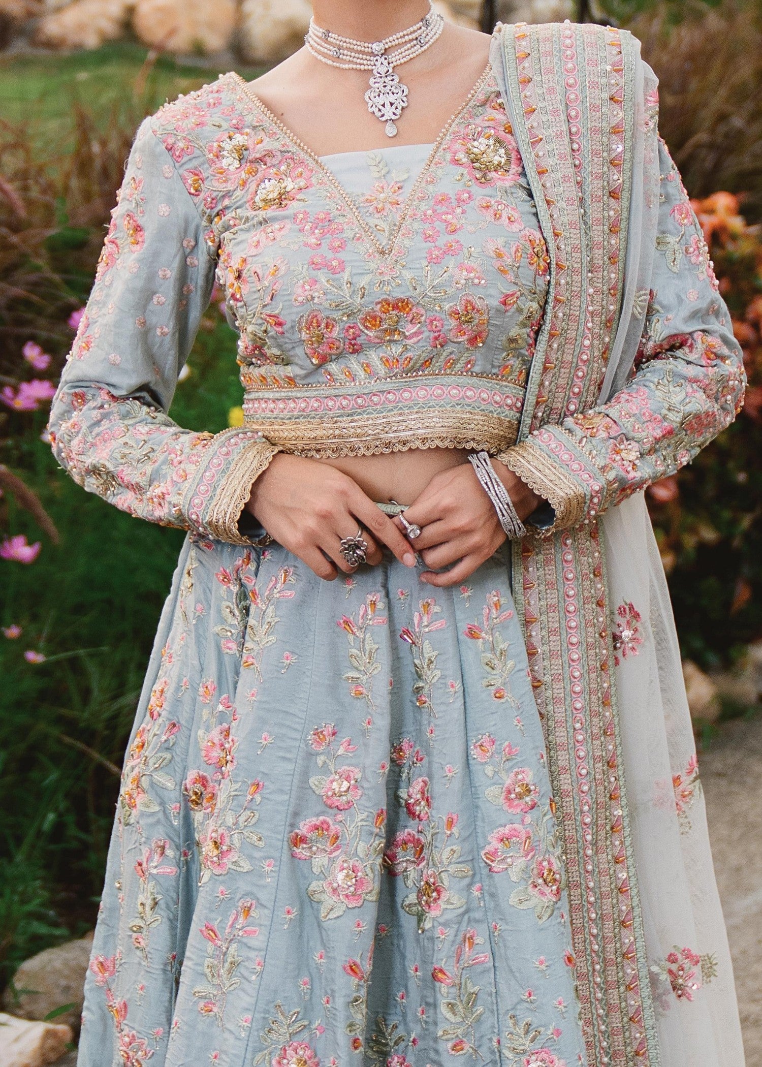 silk Lehenga in Ice blue