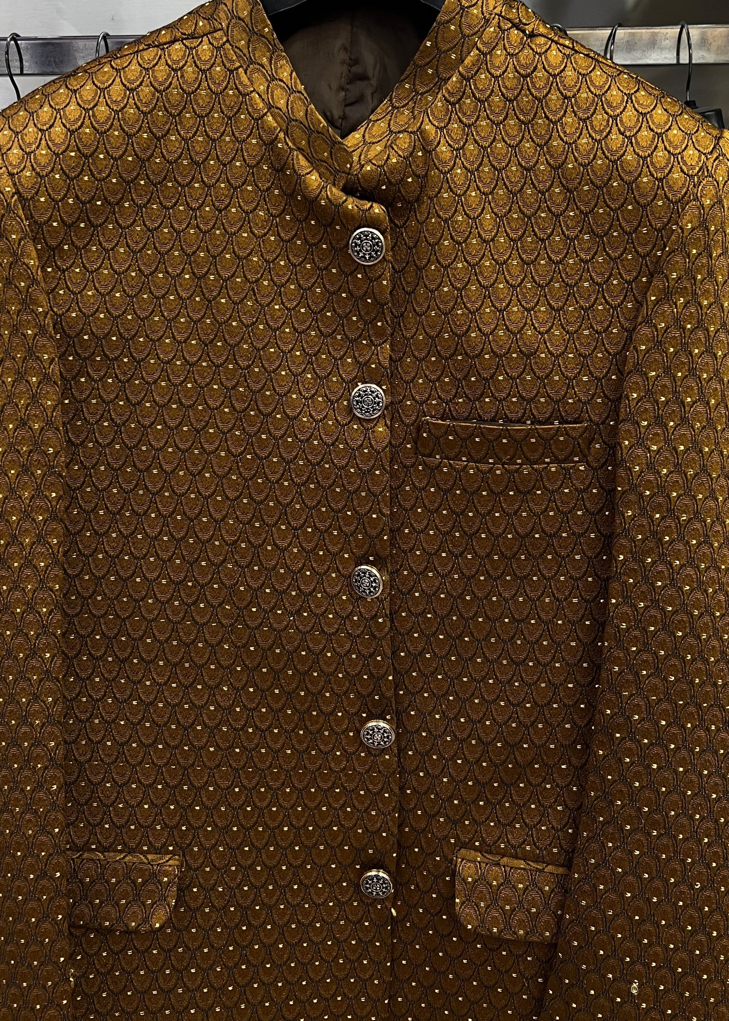 jamawar Prince Coat in Russet brown