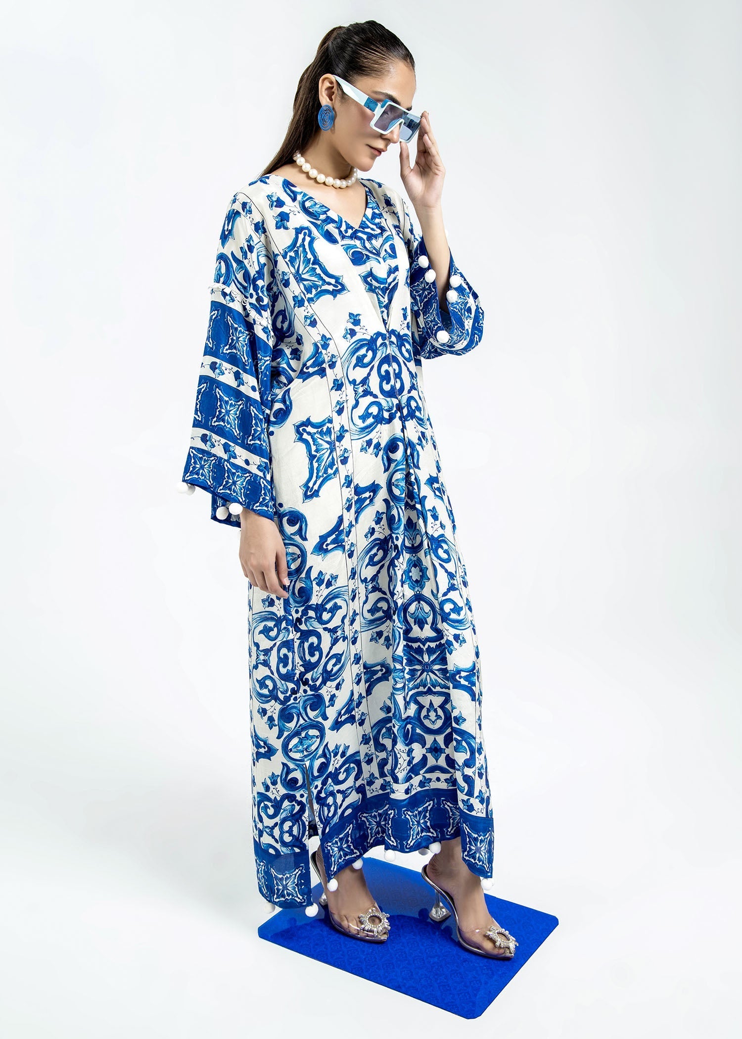 raw silk Kaftan in Blue