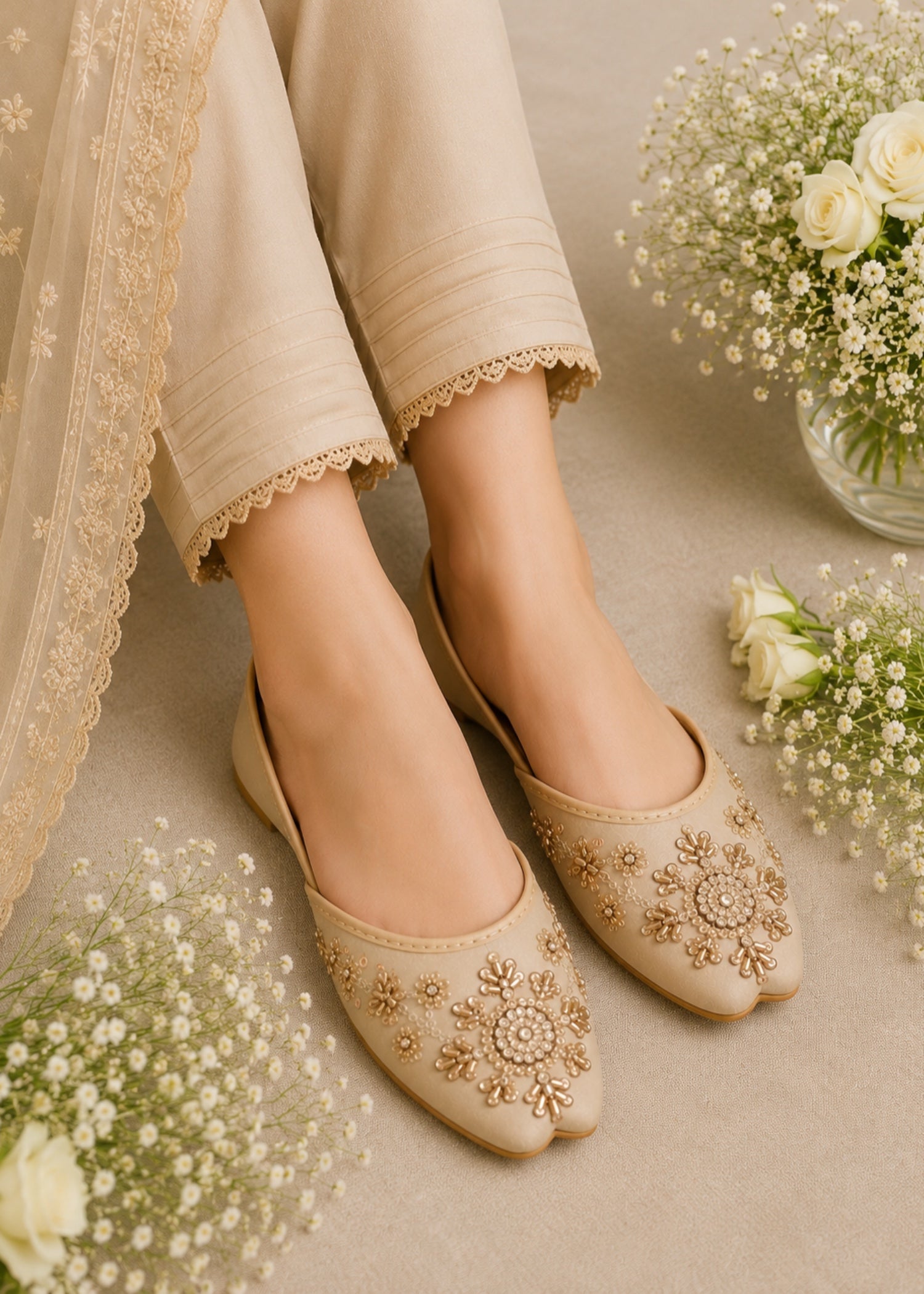 Khussa in Champagne by - High Quality Women Khussa GQN7879