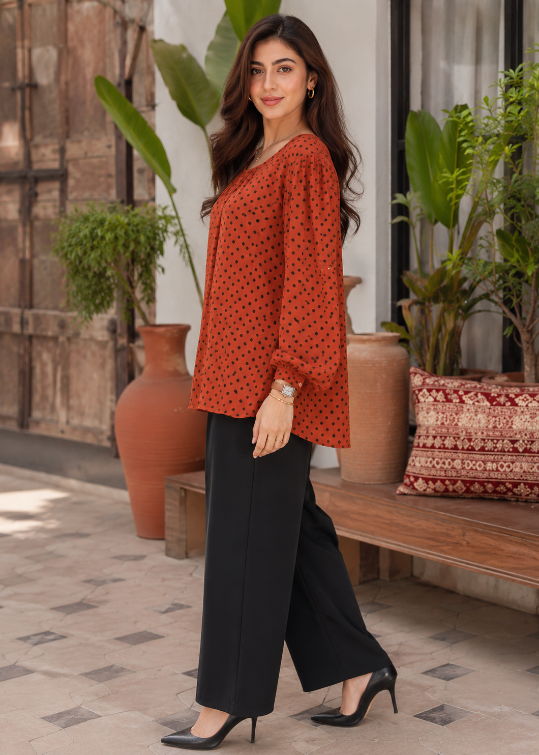 chiffon Top in Rust orange
