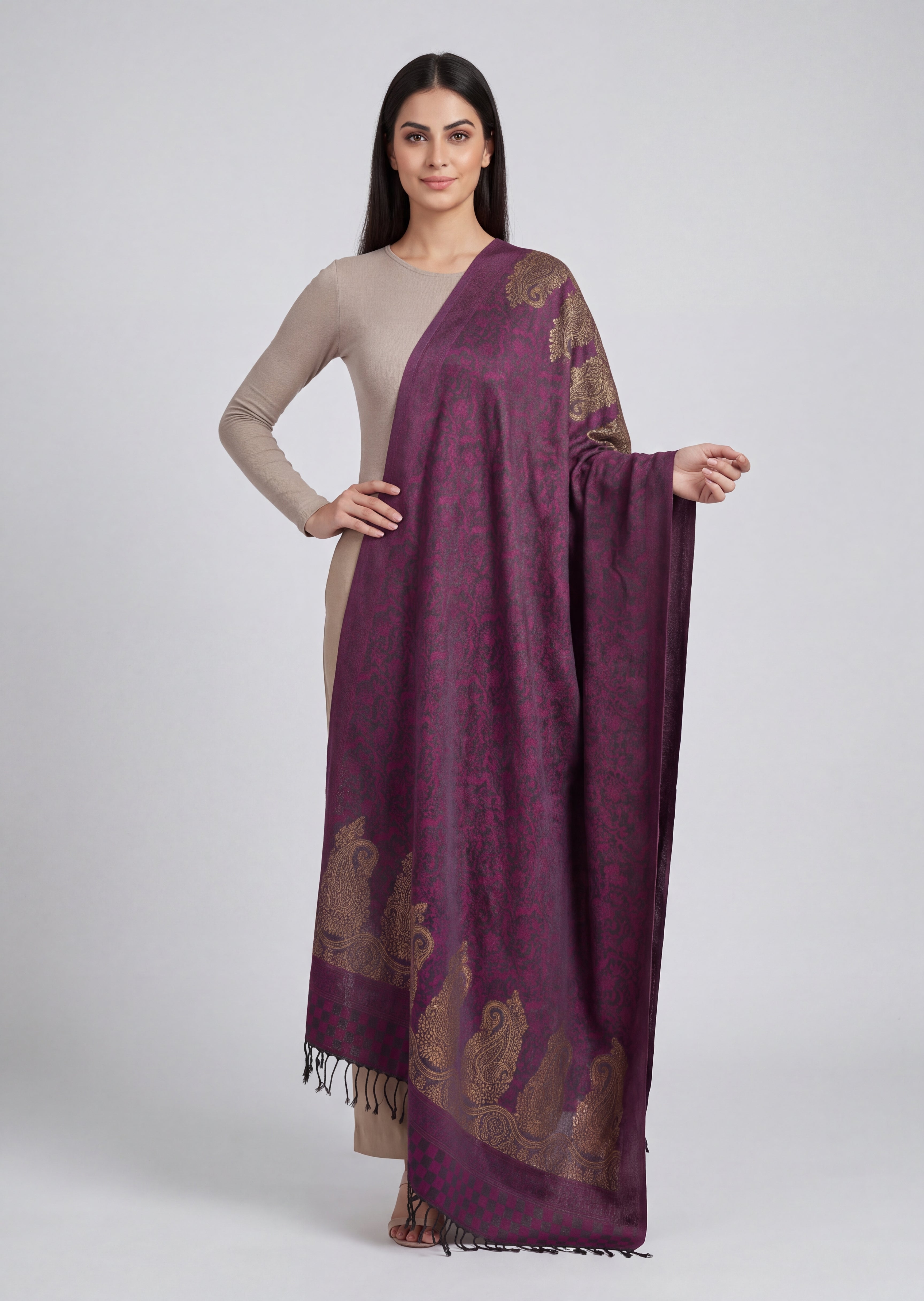 Shawl in Mari gold, plum Color by - Trendy Women Shawl UHL3313