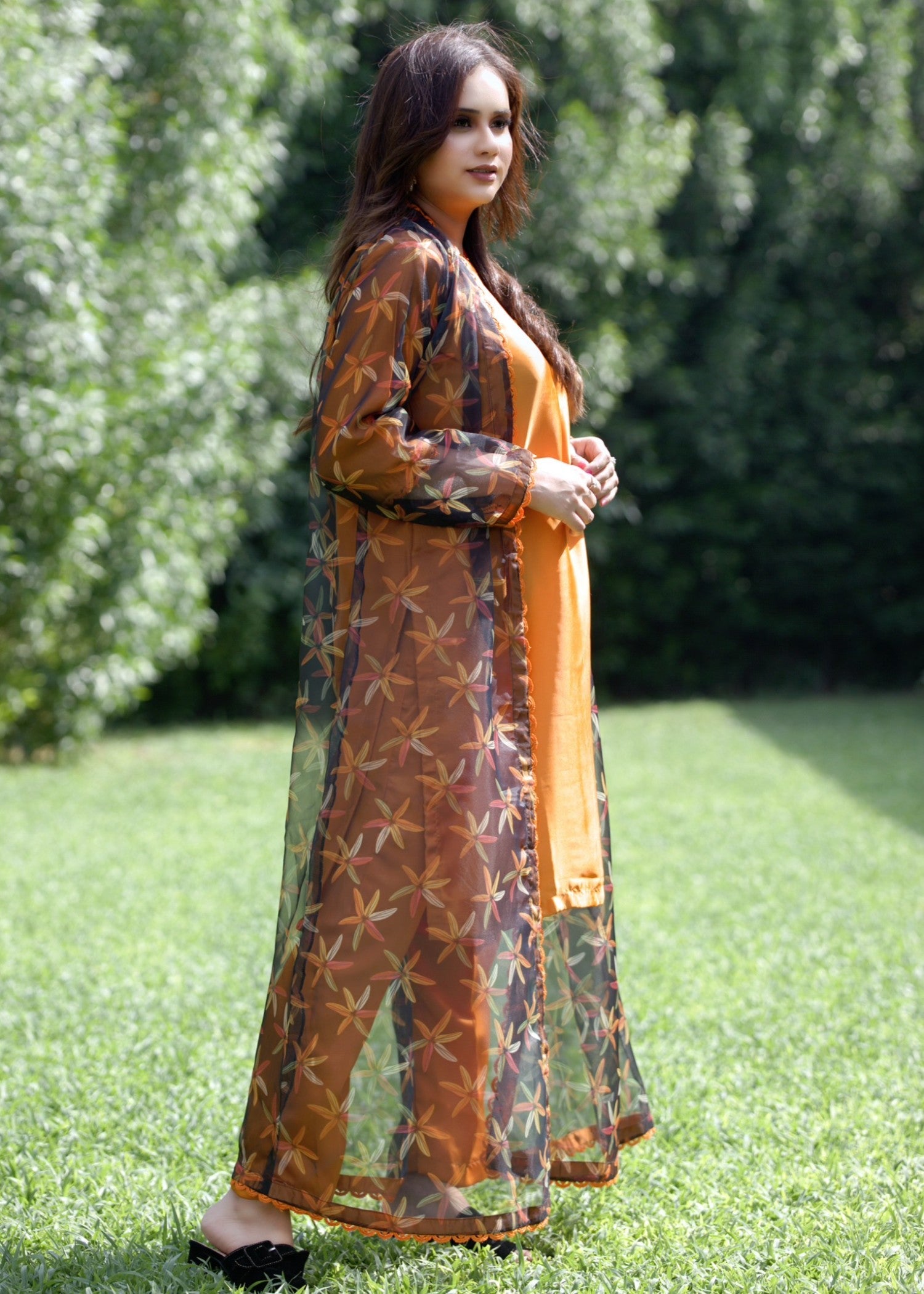 silk Gown in Goldfish orange