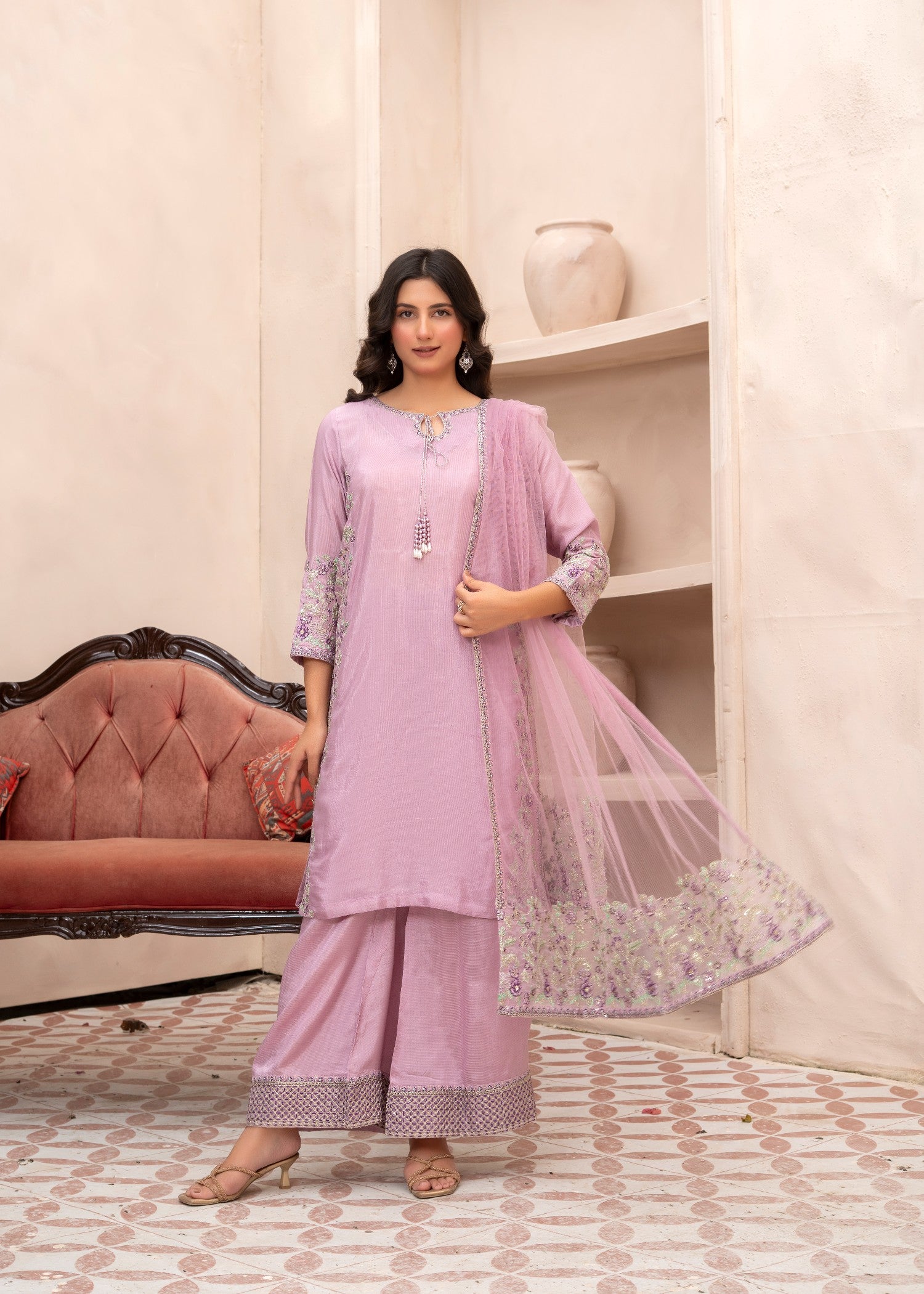 silk Sharara in Lavender